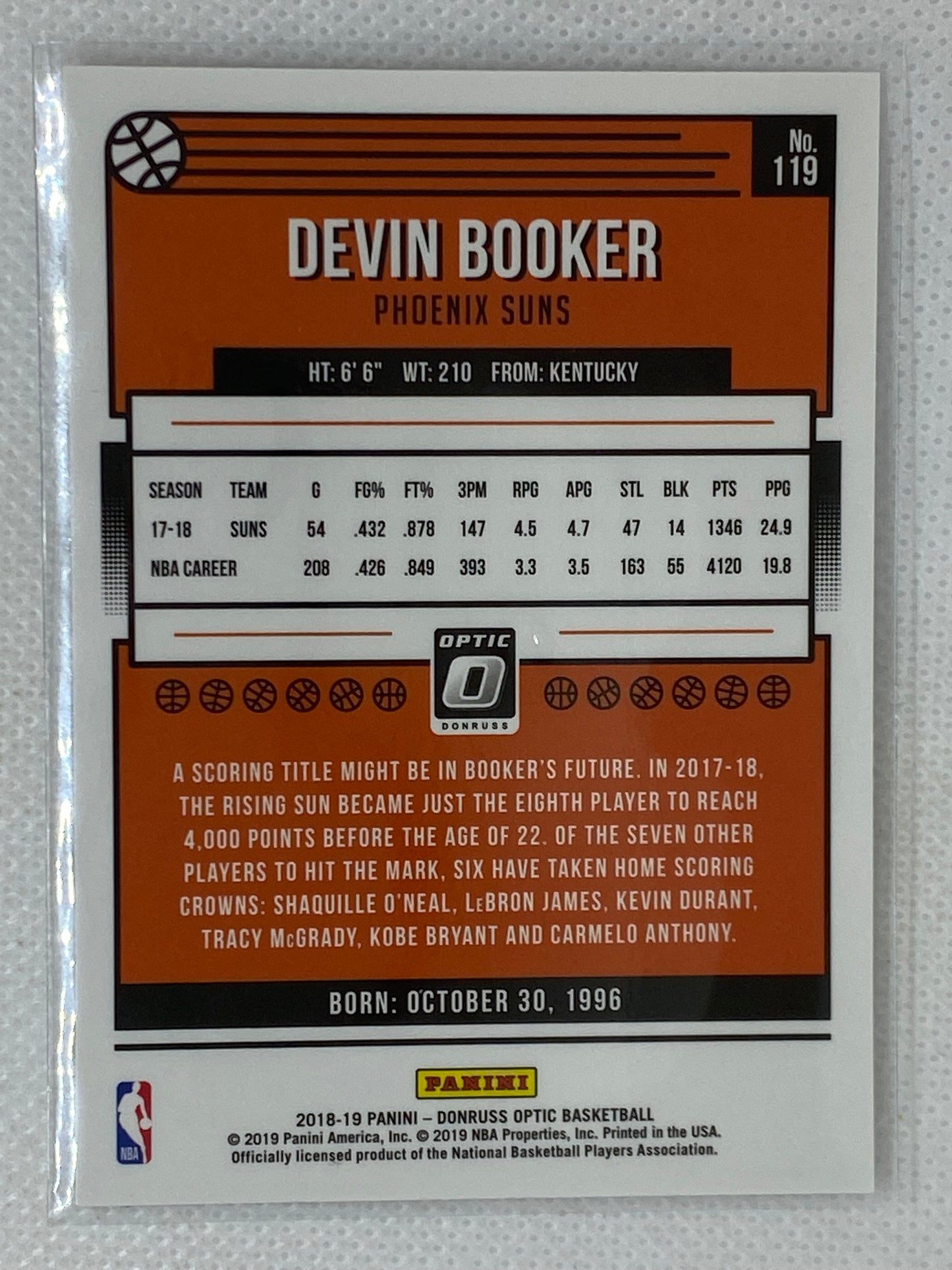 2018-19 Donruss Optic Base #119 Devin Booker - Phoenix Suns