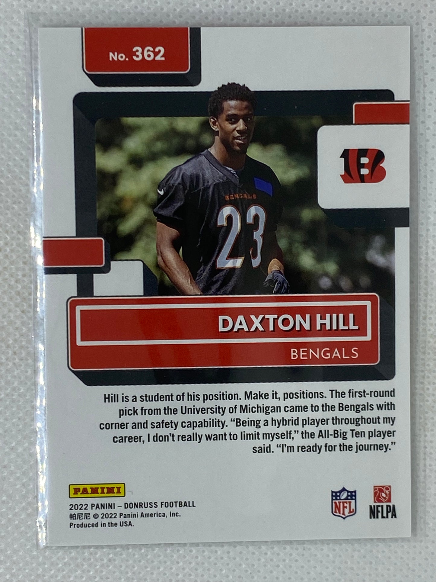 2022 Panini Donruss Rated Rookie #362 Daxton Hill - Cincinnati Bengals