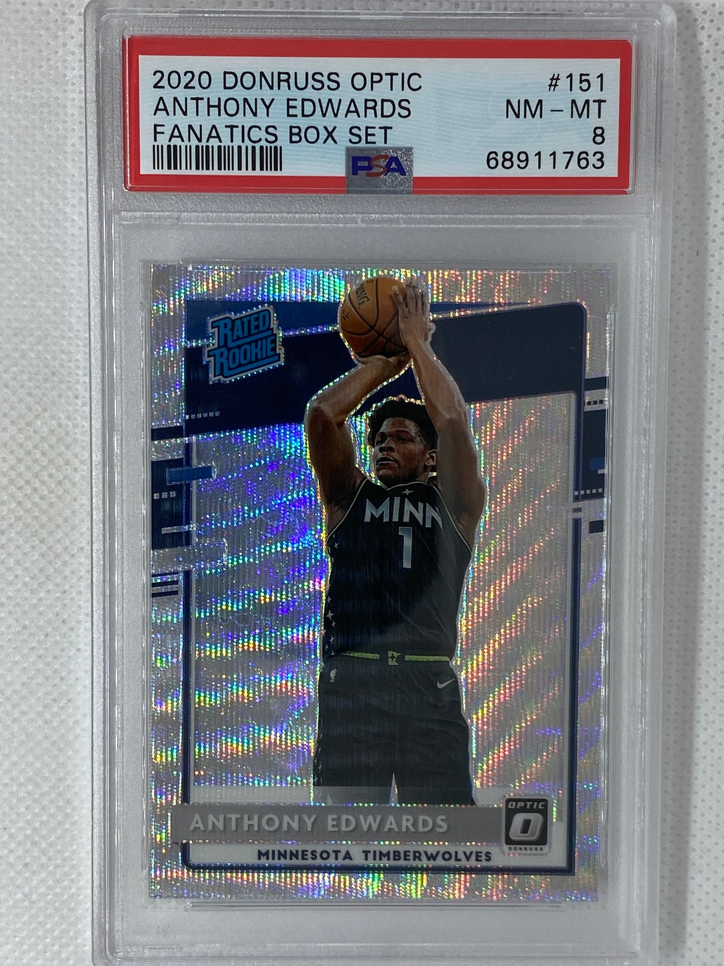 2020-21 Panini Optic Fanatics Box Set Silver Wave Prizm Rated Rookie Anthony Edwards PSA 8 Minnesota Timberwolves