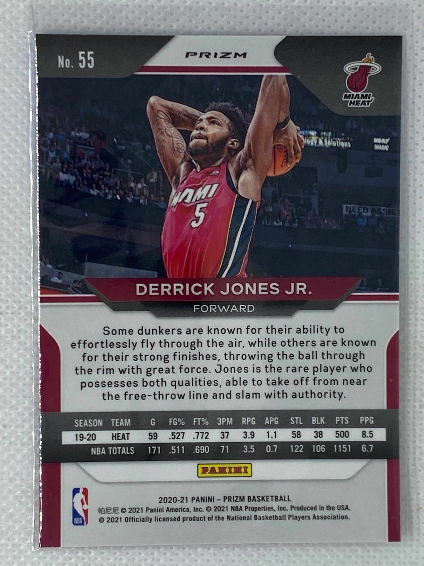 2020-21 Panini Prizm Derrick Jones Jr #55 Red White Blue Prizm Miami Heat RWB