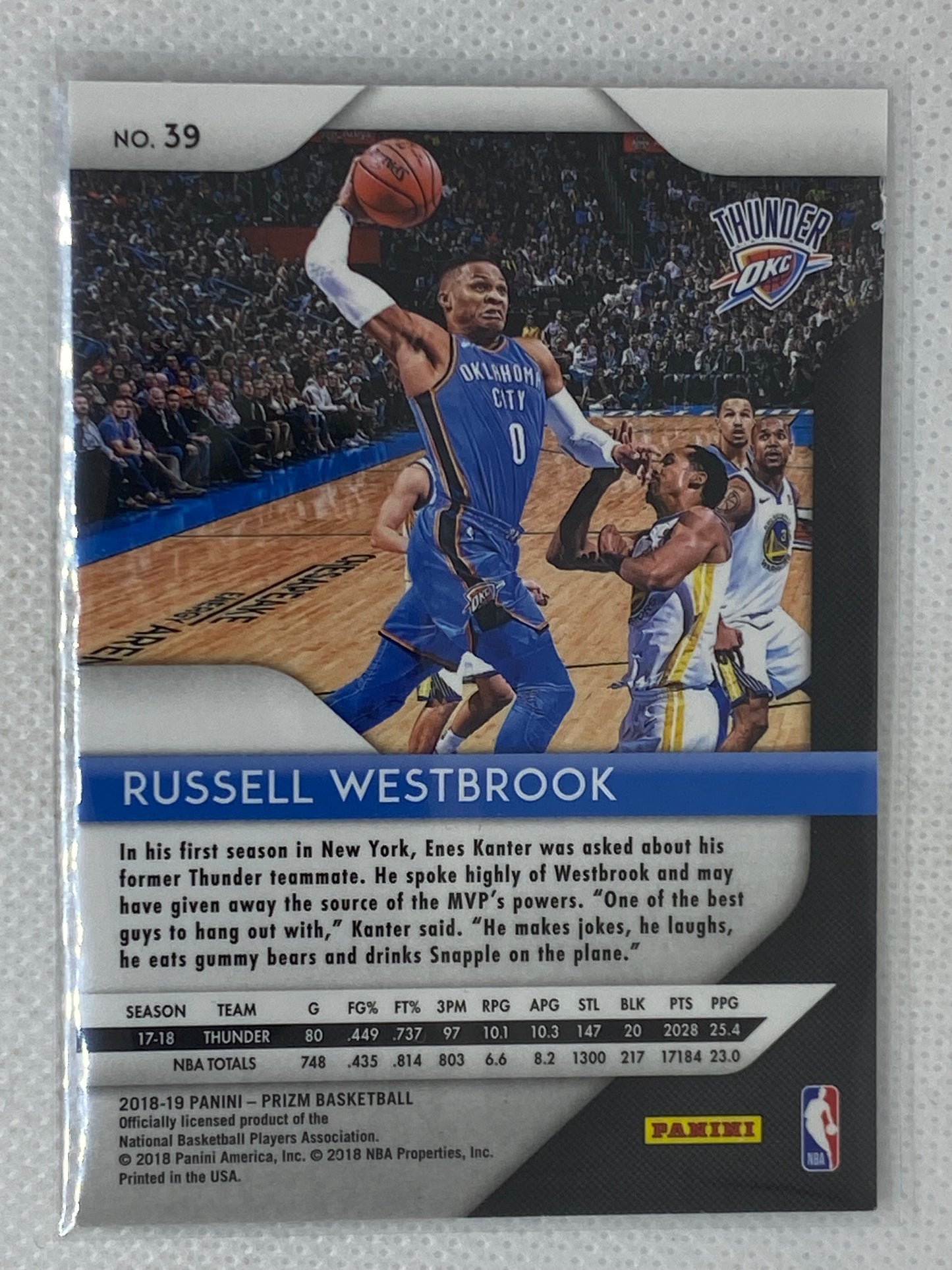 2018-19 Prizm Base #39 Russell Westbrook Oklahoma City Thunder