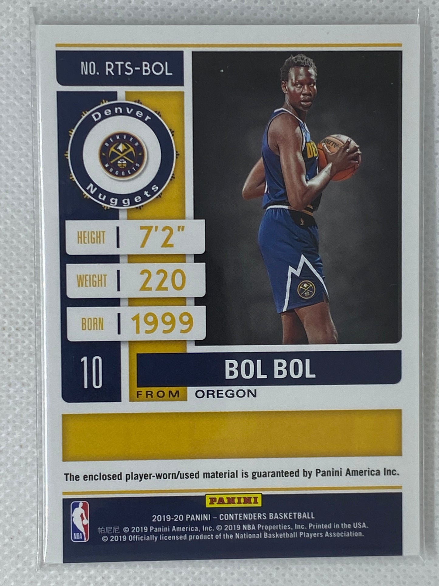 2019-20 Panini Contenders Bol Bol Rookie Ticket Jersey Relic Card #RTS-BOL