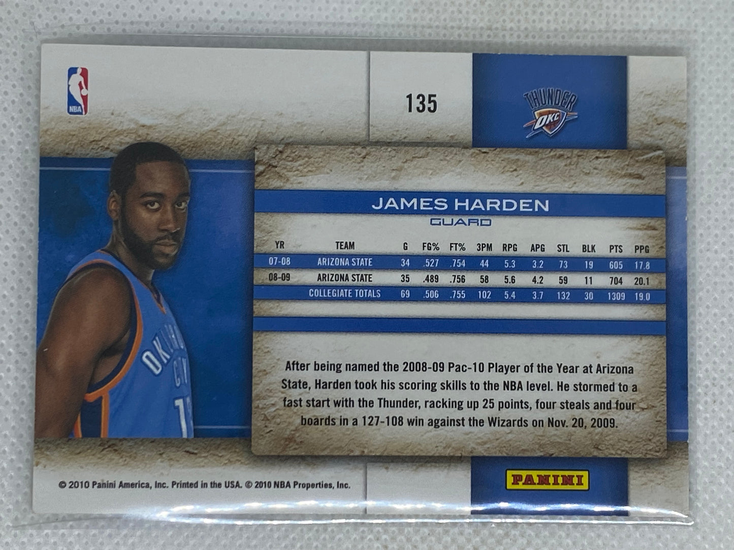 2009-10 Panini Studio James Harden Rookie Card #135 Oklahoma City Thunder