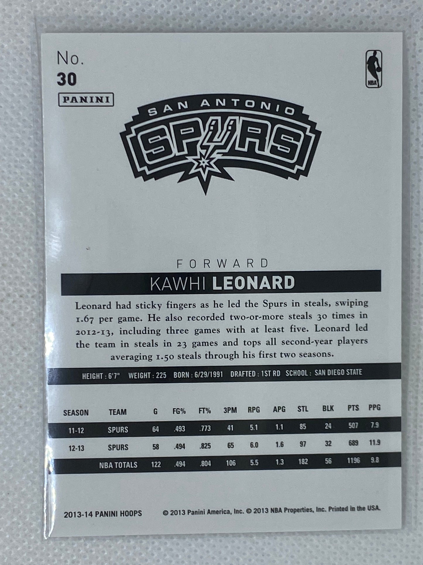 2013-14 NBA Hoops Kawhi Leonard #30