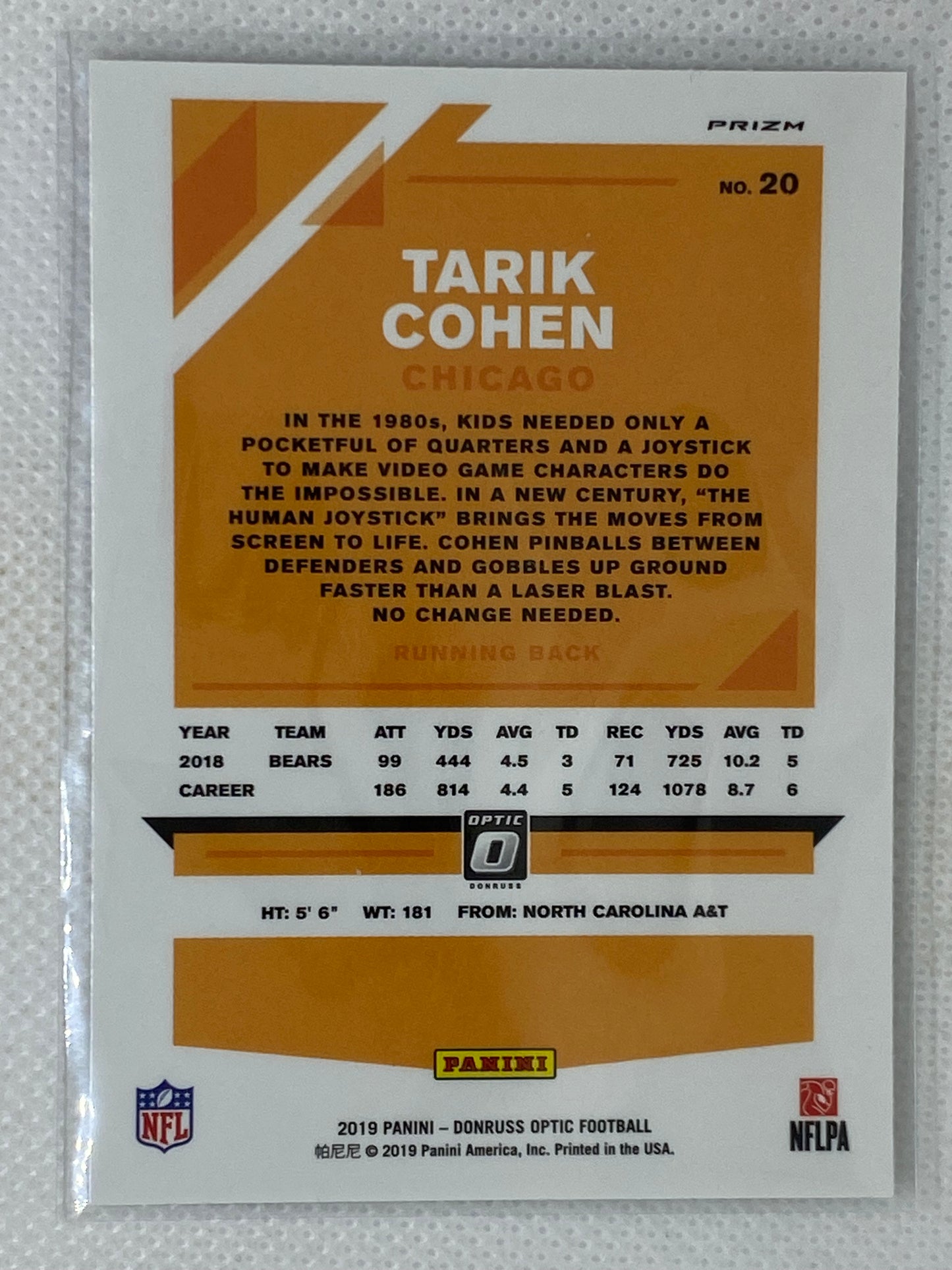 2019 Panini Donruss Optic Tarik Cohen Silver Prizm SP Chicago Bears