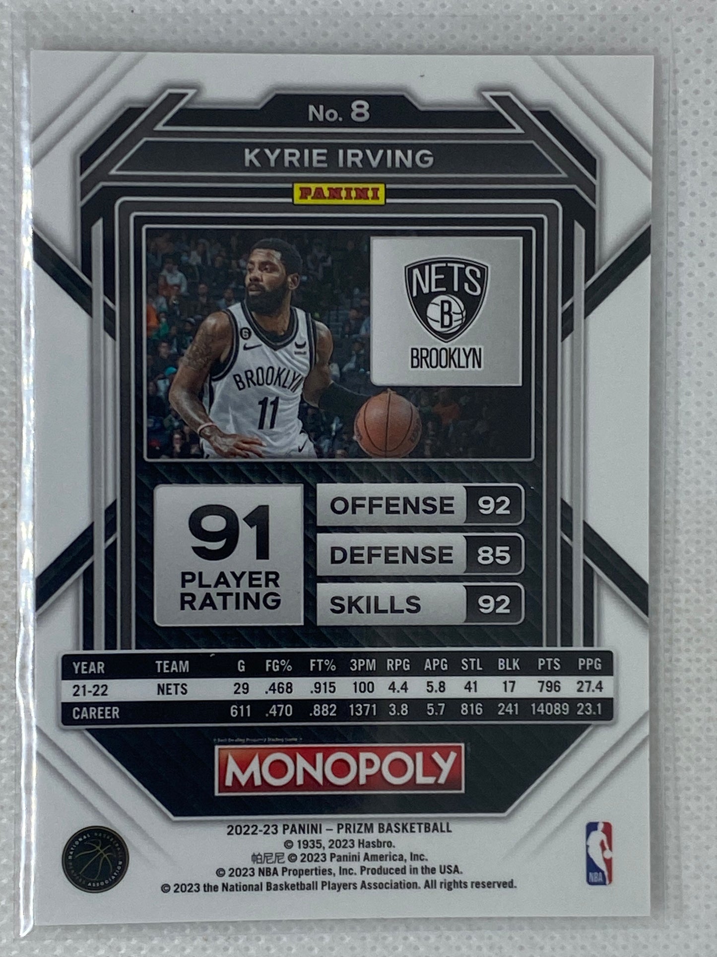 2022-23 NBA Panini Prizm Monopoly Basketball Kyrie Irving #8 Brooklyn Nets