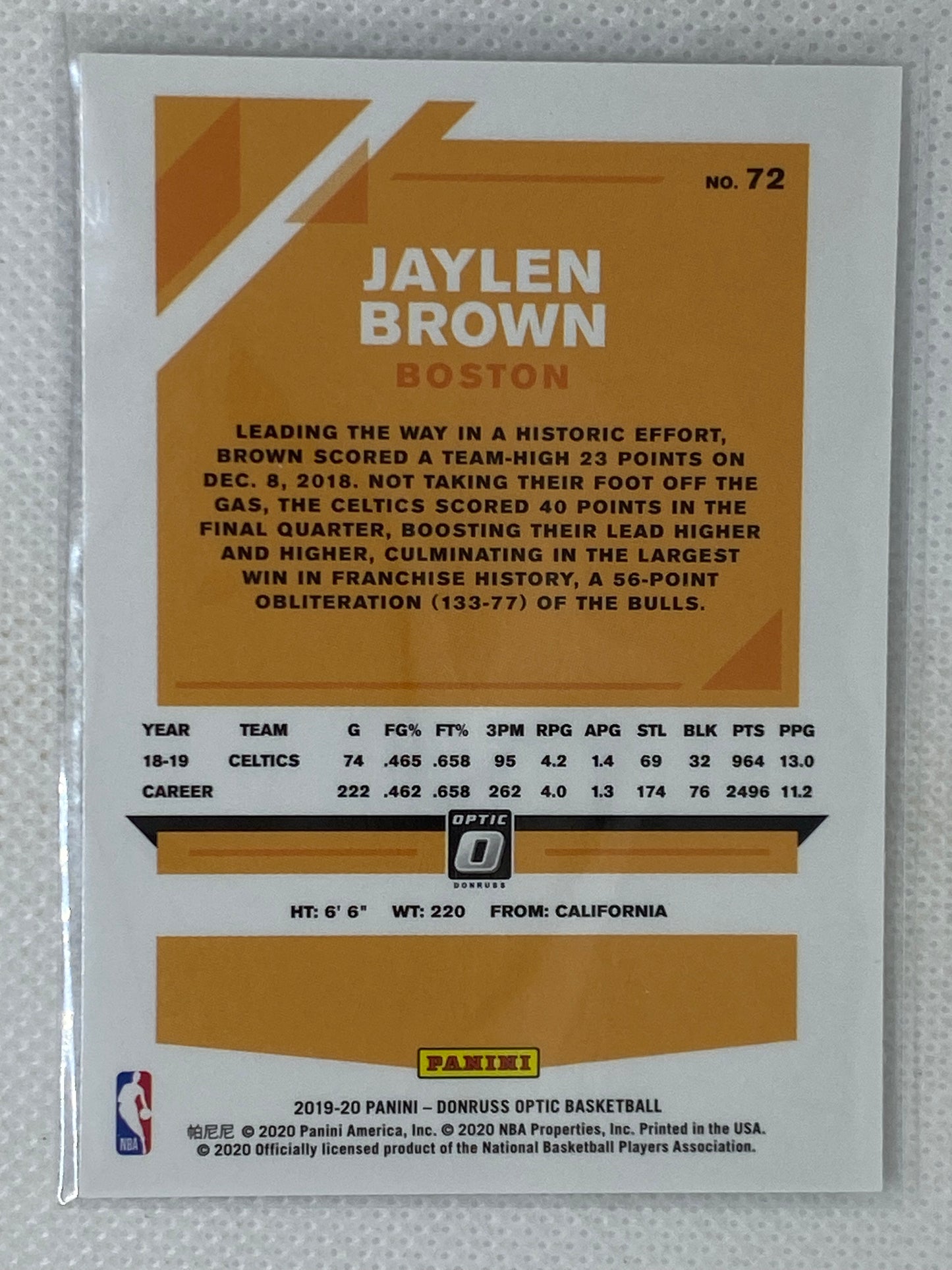 2019-20 Panini Donruss Optic #72 Jaylen Brown Boston Celtics