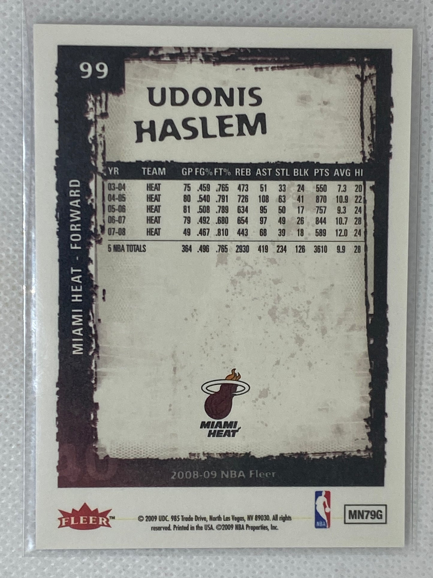 2008-09 Fleer NBA Basketball #99 Udonis Haslem Miami Heat