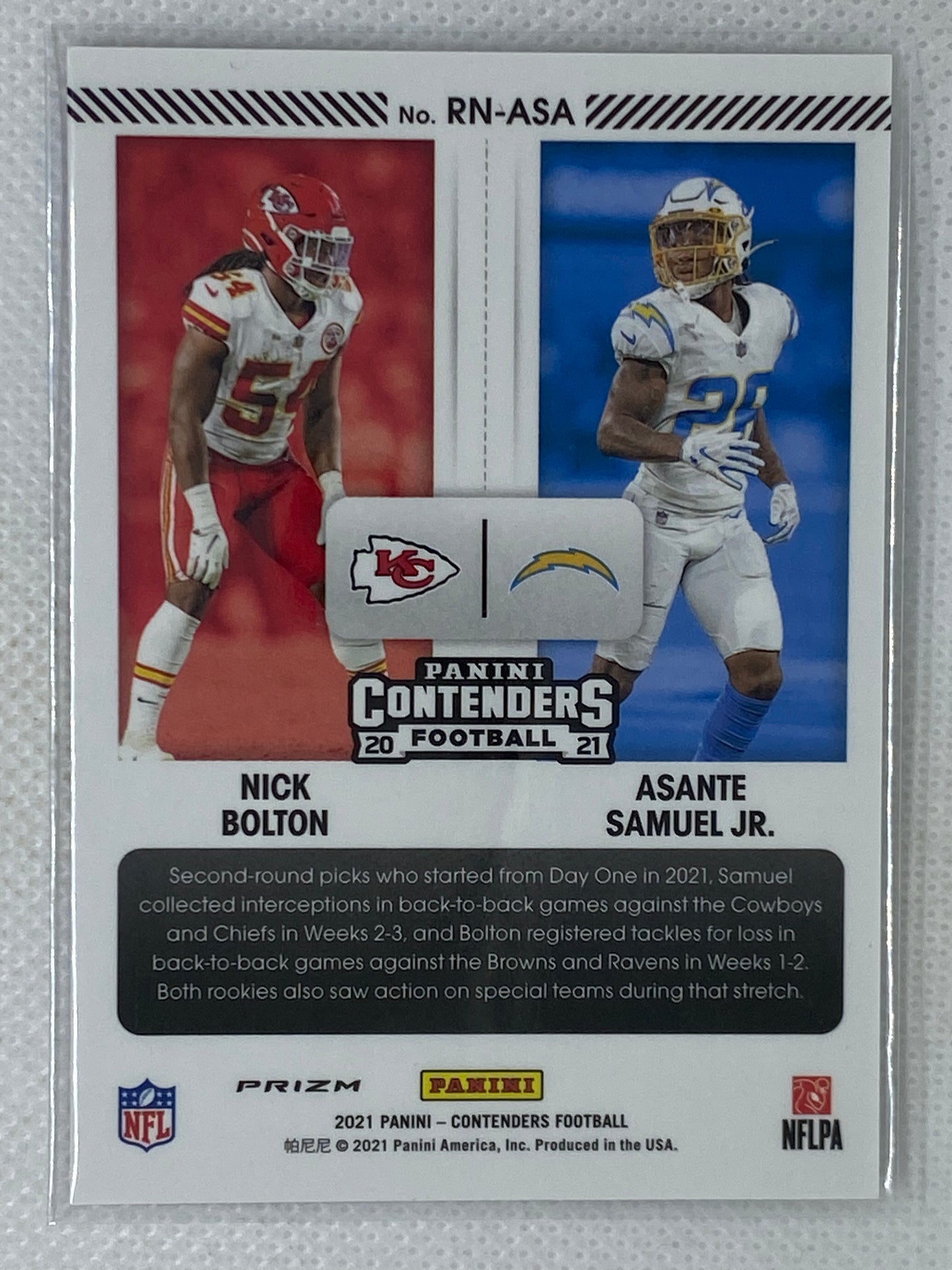 Nick Bolton / Asante Samuel Jr. 2021 Contenders Optic Round Numbers RN-ASA