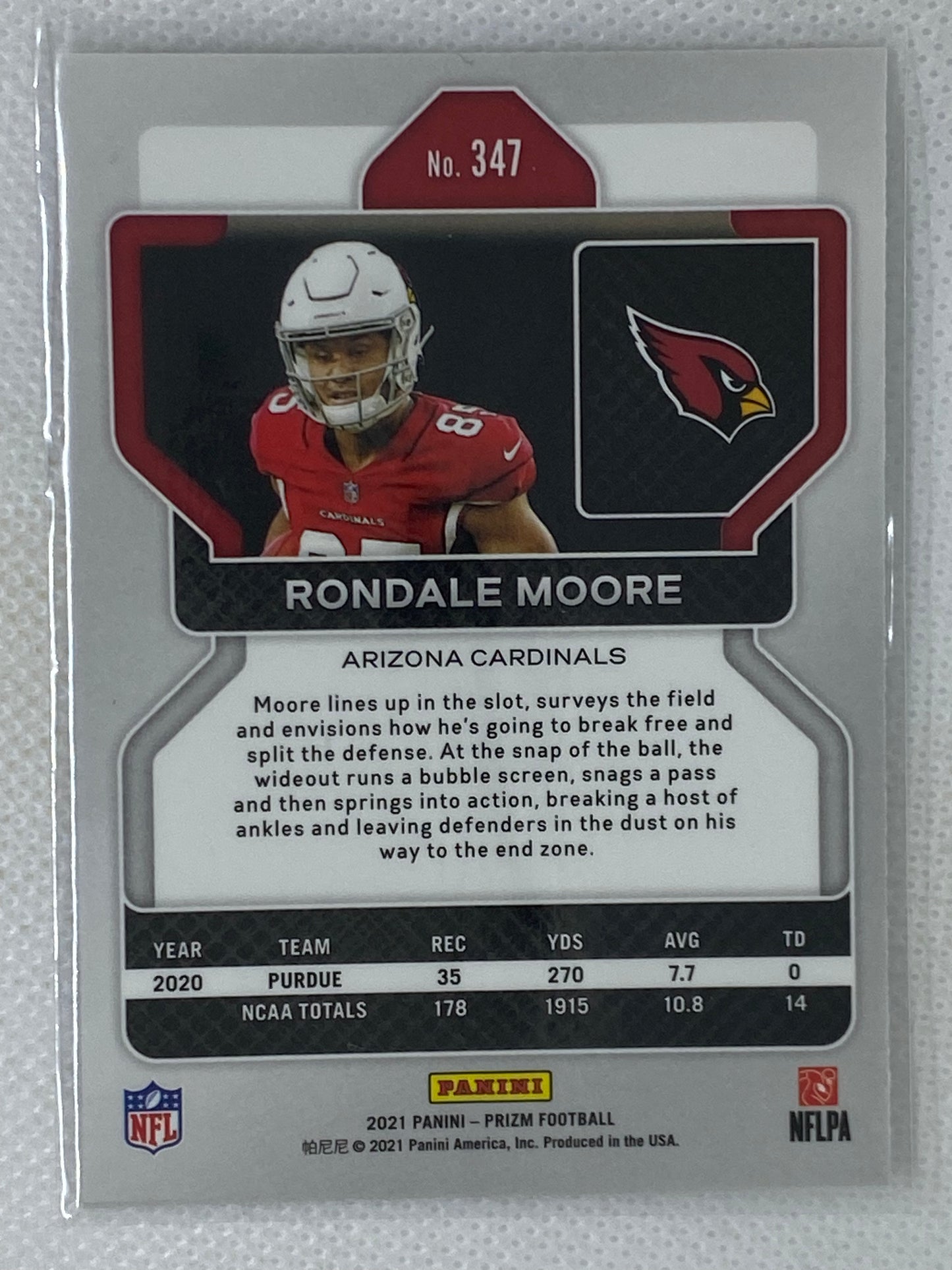 2021 Prizm Football Rondale Moore #347 Panini Arizona Cardinals Base RC