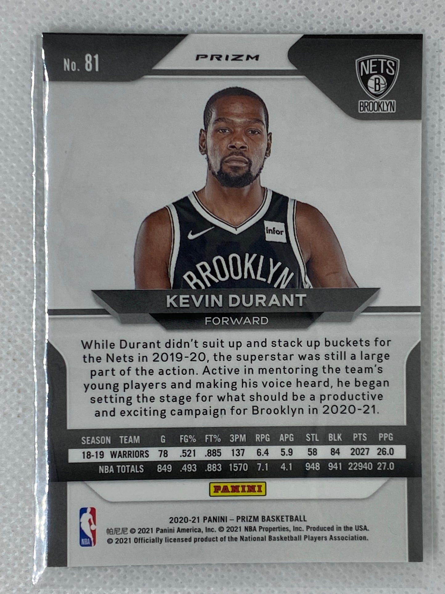2020-21 Panini Prizm Kevin Durant #81 Green Prizm SP Brooklyn Nets