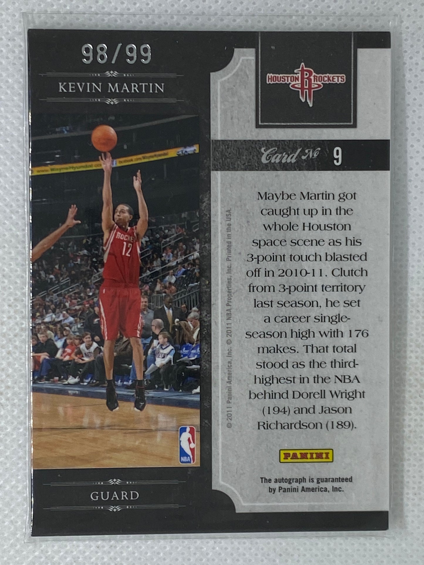 2010-11 Panini Elite Black Box Reigning Threes Auto #9 Kevin Martin /99