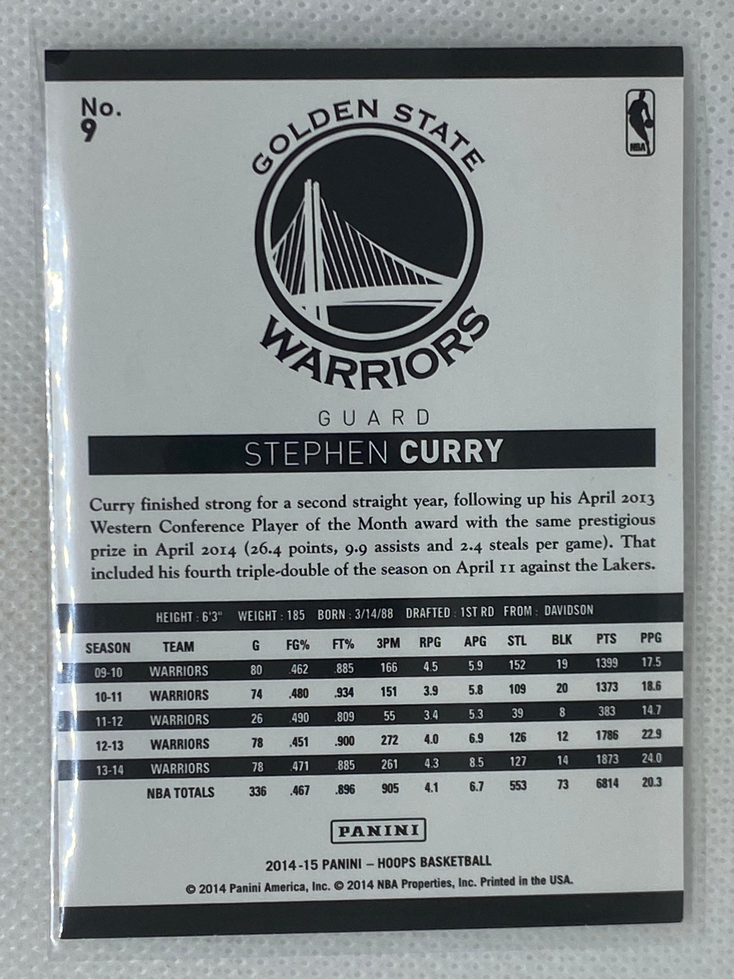 2014-15 Panini NBA Hoops #9 Stephen Curry Golden State Warriors