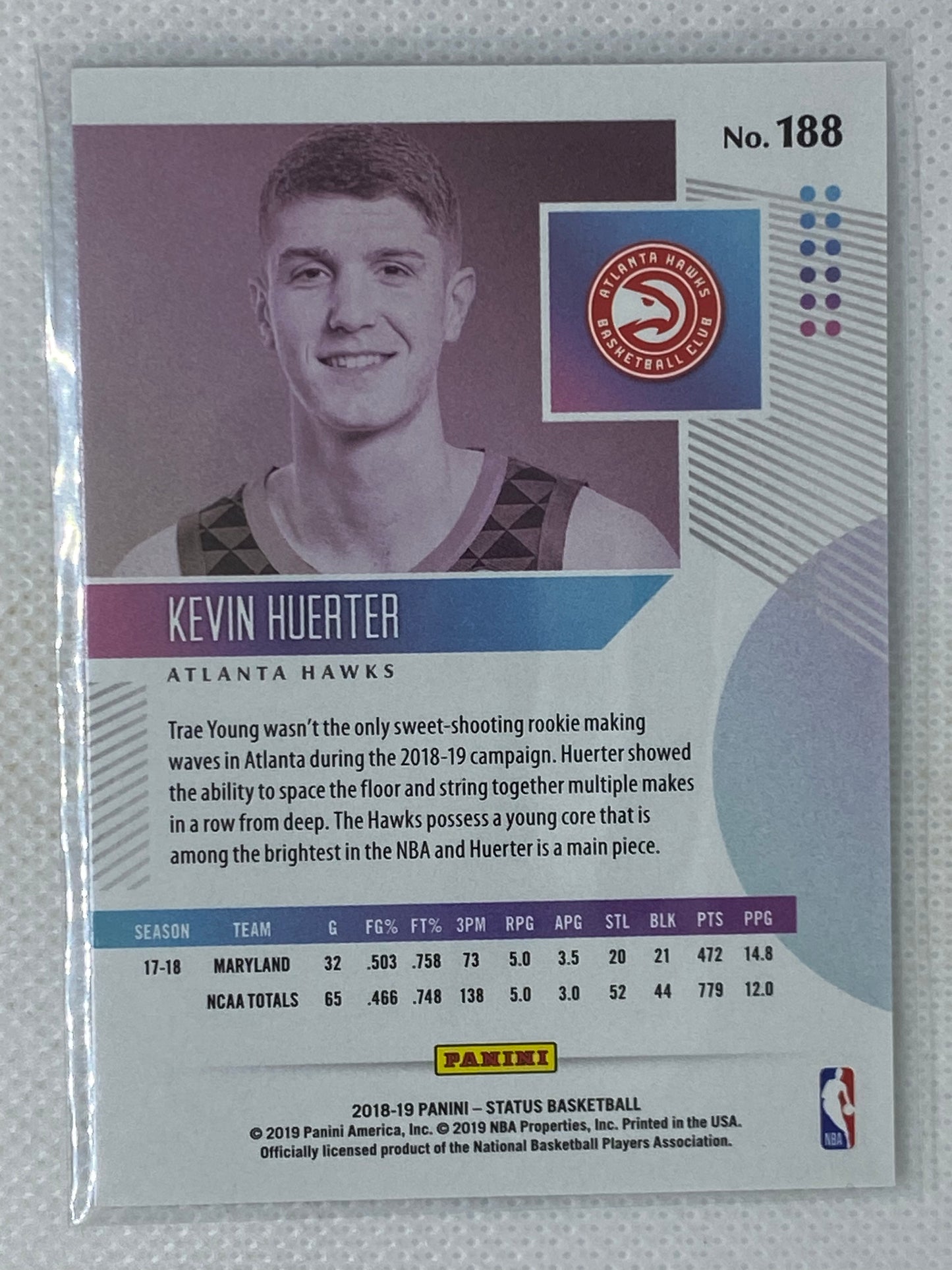 2018-19 Panini Status Kevin Huerter Rookie #188 Atlanta Hawks RC