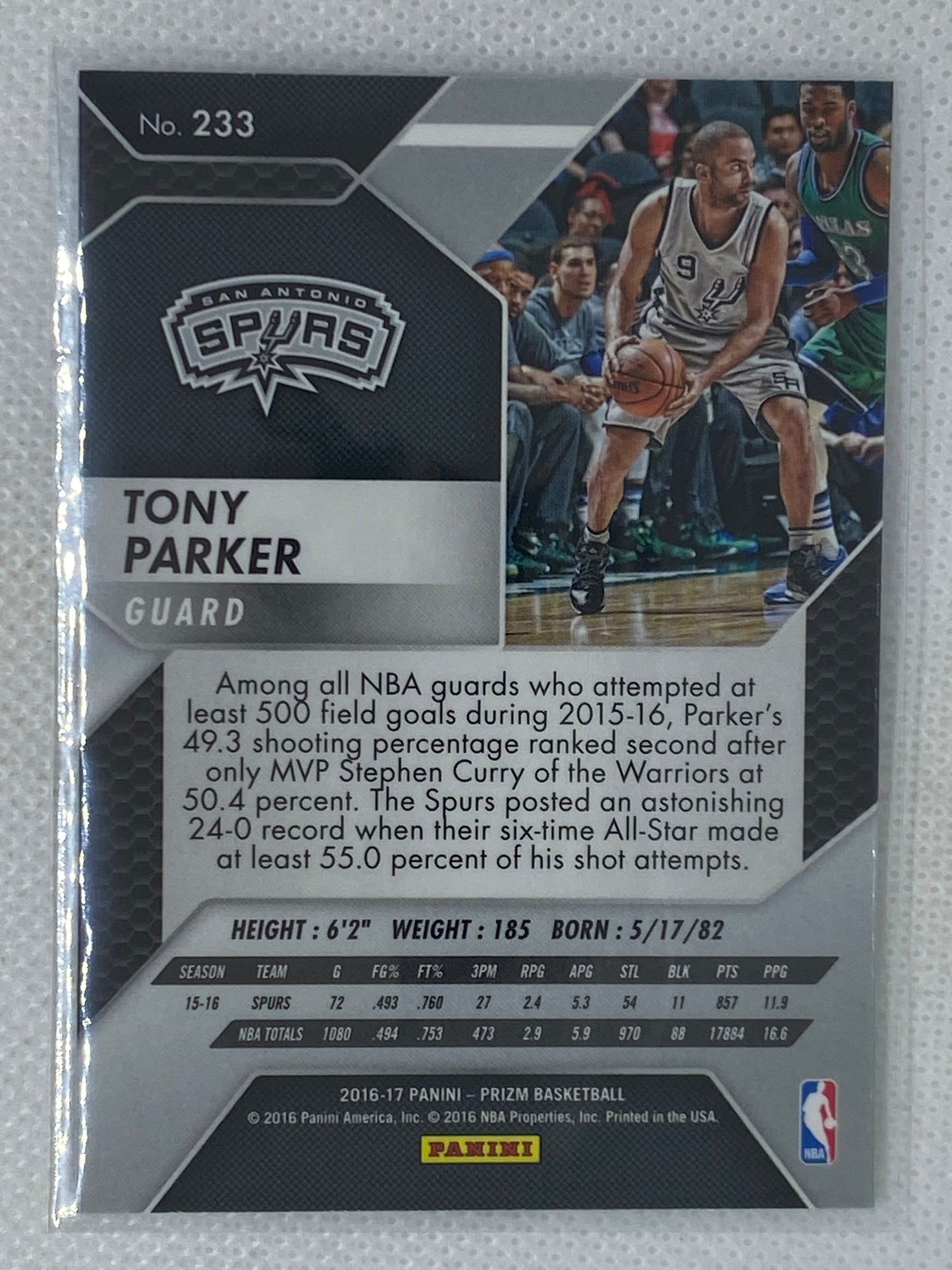 2016-17 Panini Prizm Basketball #233 Tony Parker San Antonio Spurs