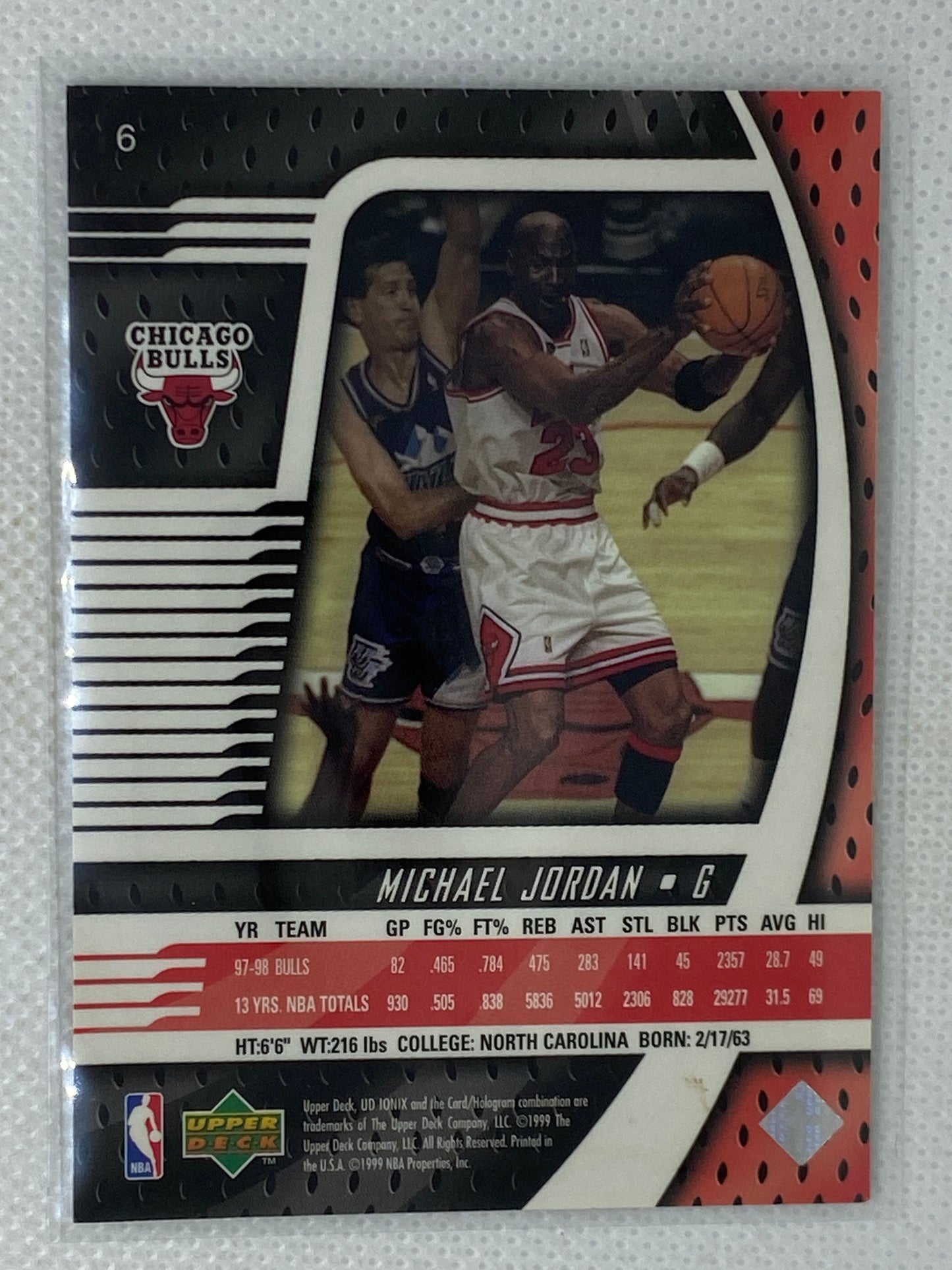 1999 Upper Deck Michael Jordan Ionix Card Chicago Bulls #6