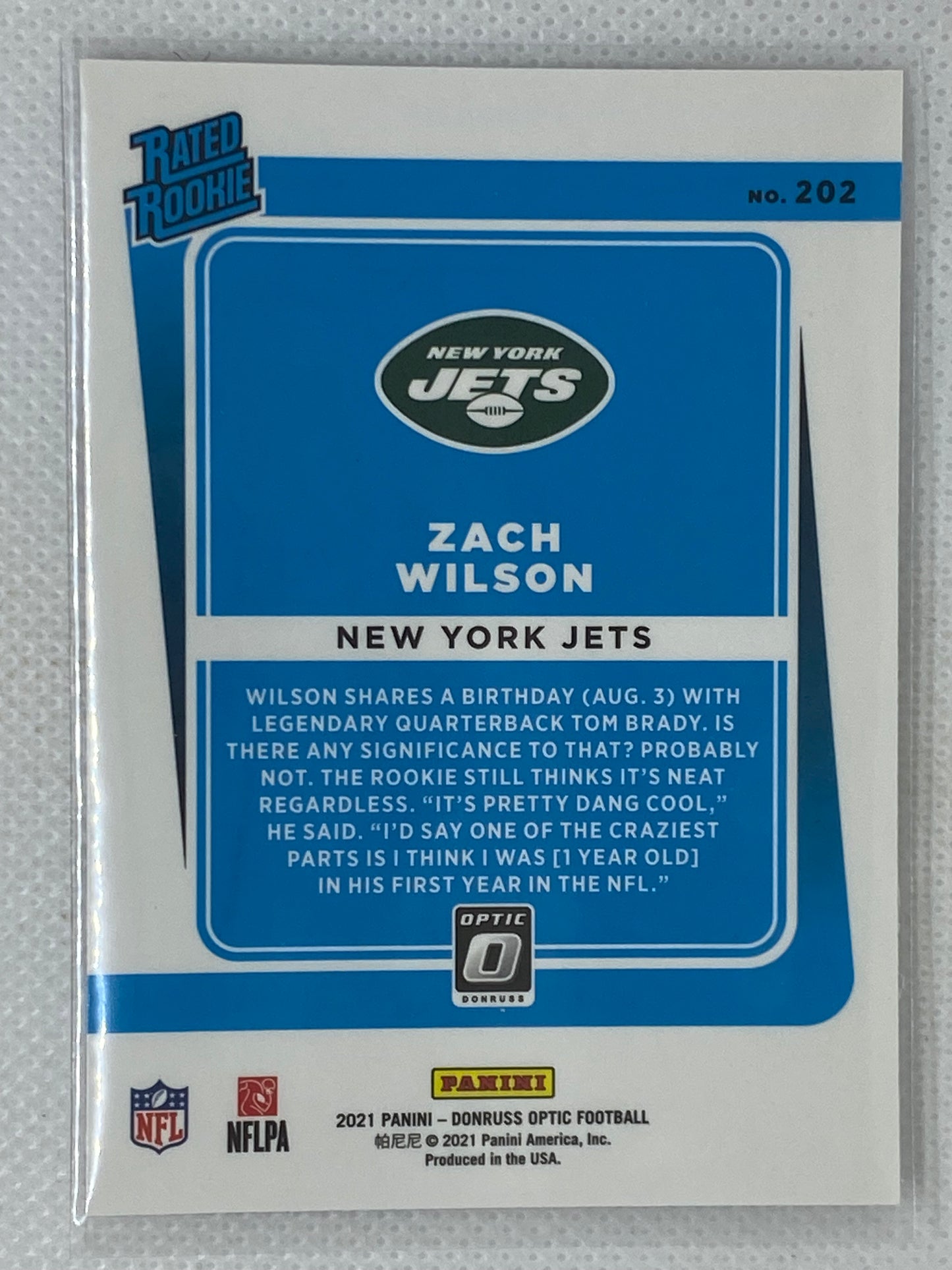 2021 Panini Donruss Optic Zach Wilson Rated Rookie RC #202 New York Jets