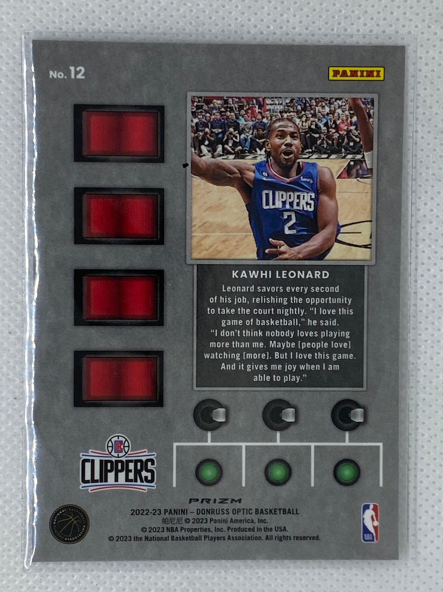 2022-23 Donruss Optic T-Minus 3... 2... 1... Purple Prizm Holo Insert Kawhi Leonard #12