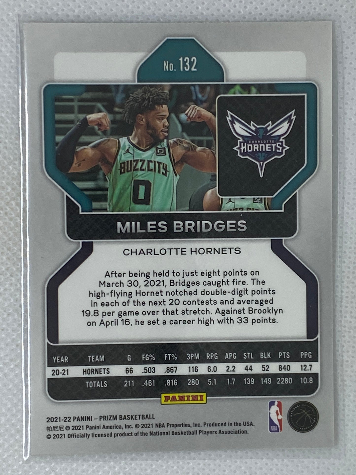 2021-22 Prizm Basketball Miles Bridges #132 Charlotte Hornets