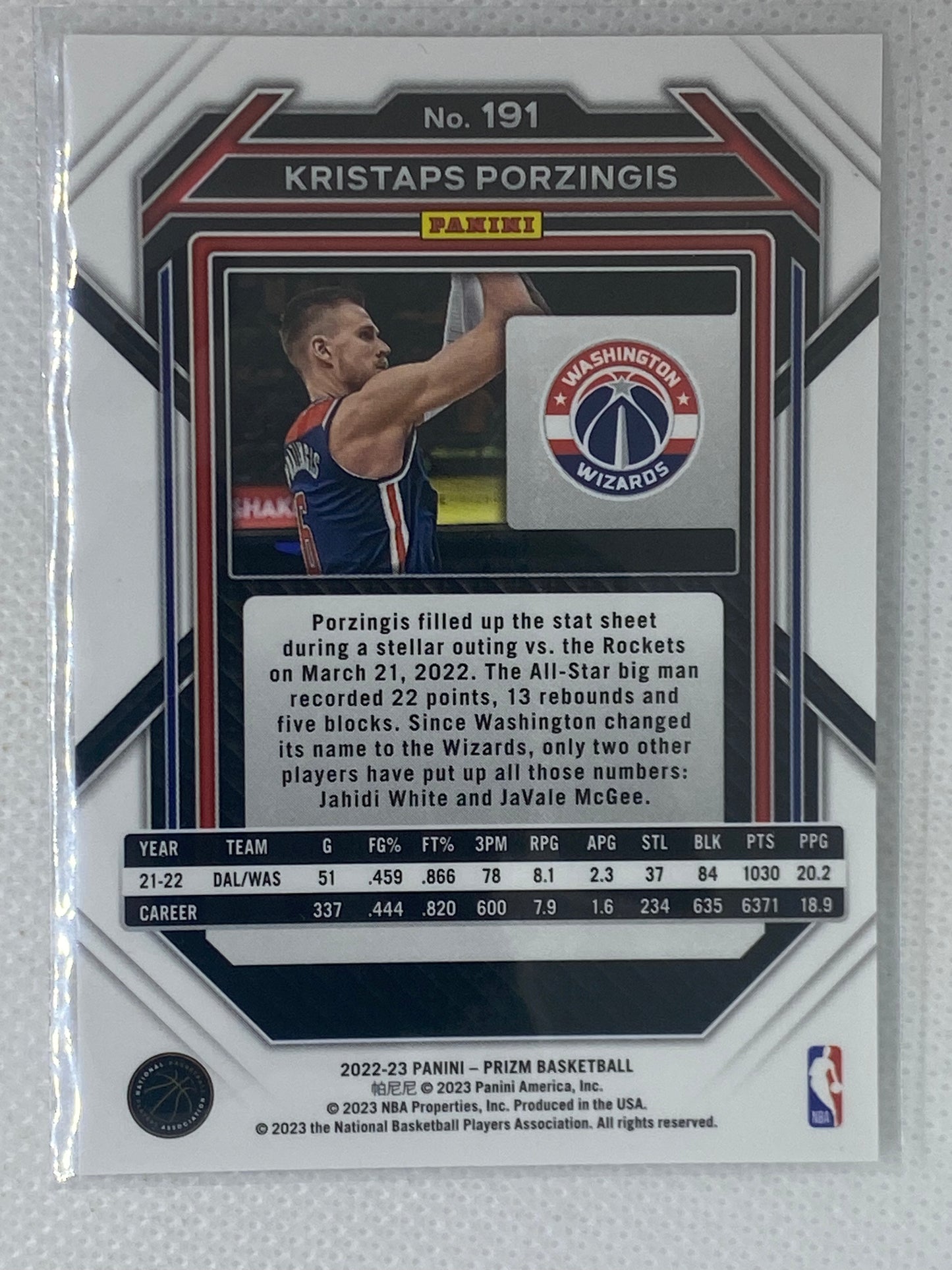 2022-23 Panini Prizm Basketball Base Card Kristaps Porzingis #191