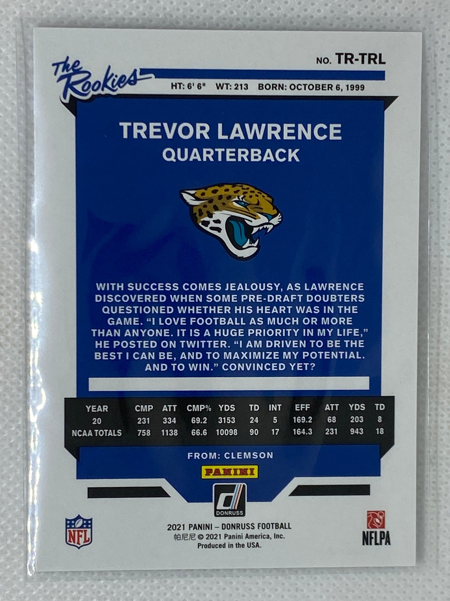 2021 Panini Donruss The Rookies Checkerboard Holo Trevor Lawrence RC #TR-TRL Jacksonville Jaguars