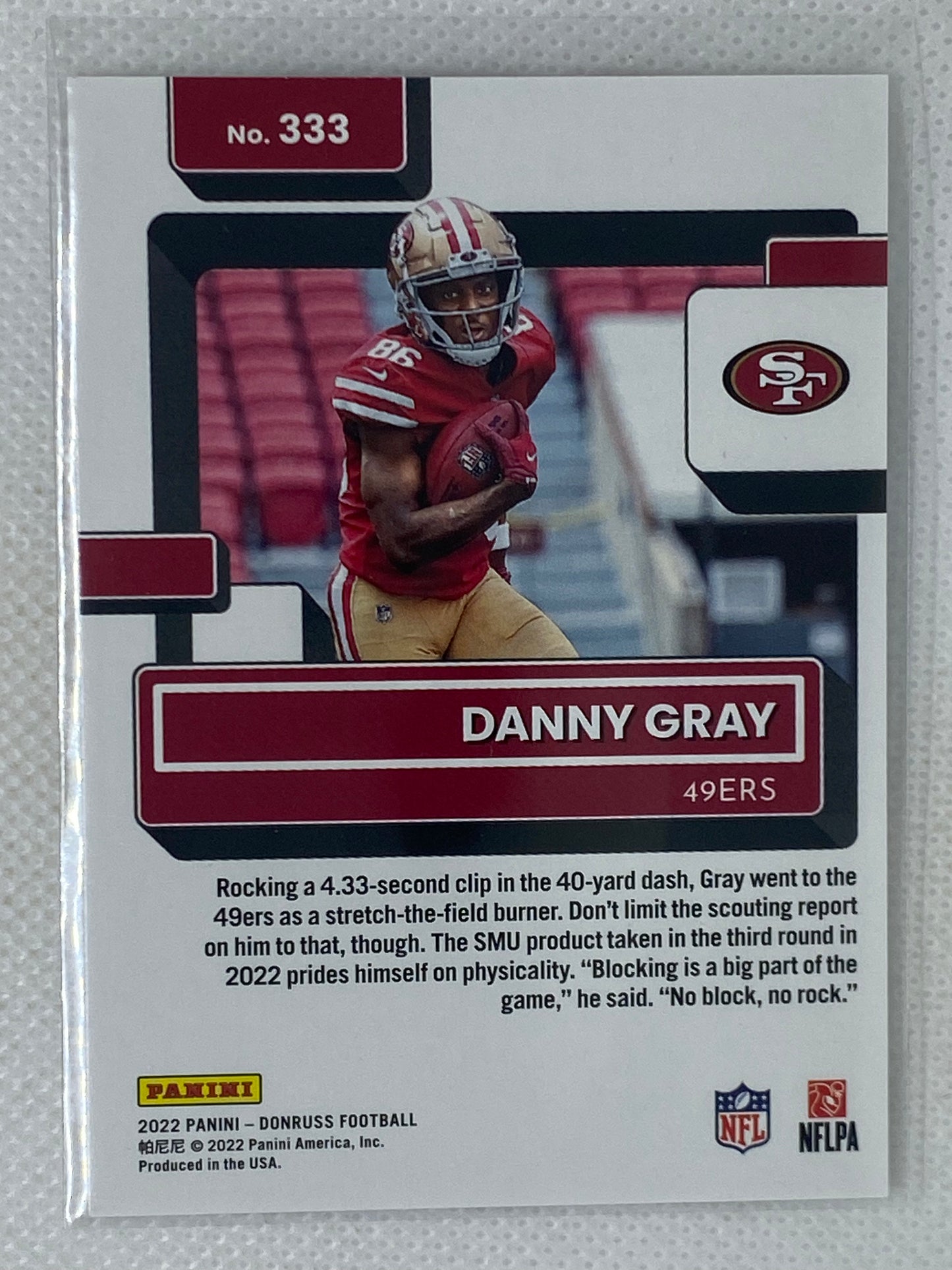 2022 Panini Donruss Football #333 Danny Gray Base RC Rated Rookie San Francisco 49ers