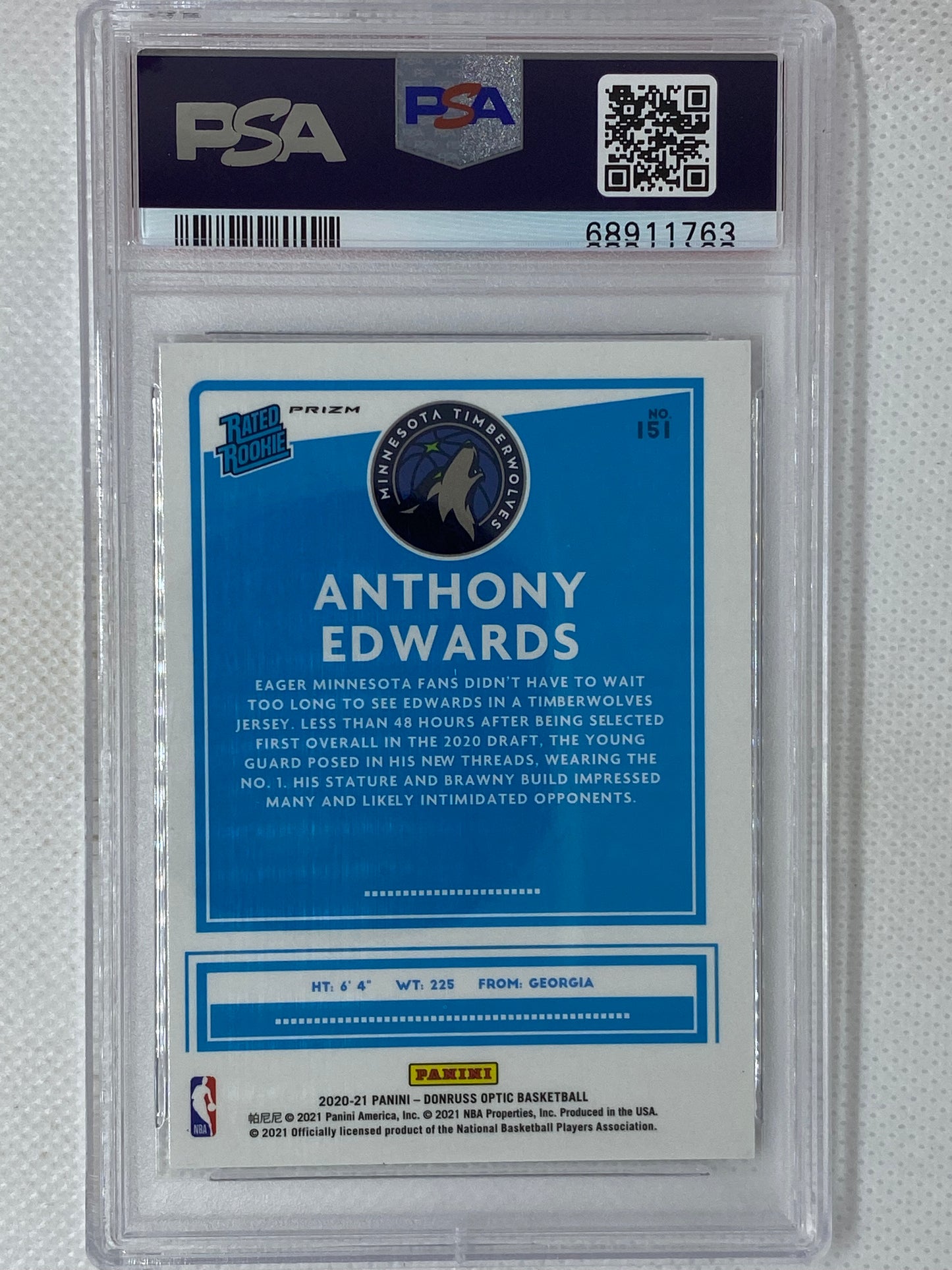 2020-21 Panini Optic Fanatics Box Set Silver Wave Prizm Rated Rookie Anthony Edwards PSA 8 Minnesota Timberwolves