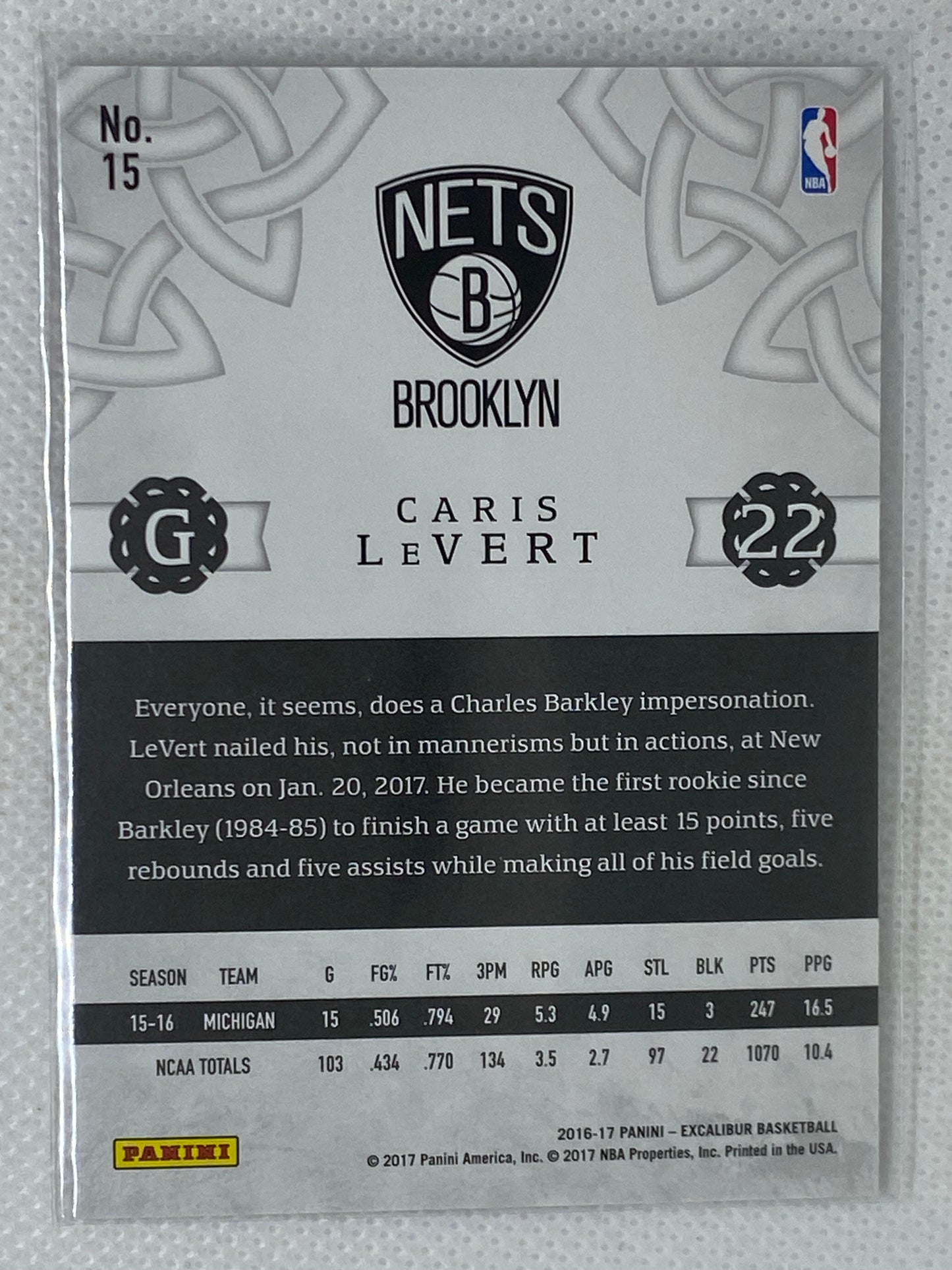 2016-17 Panini Excalibur #15 Caris LeVert RC Rookie Card Brooklyn Nets