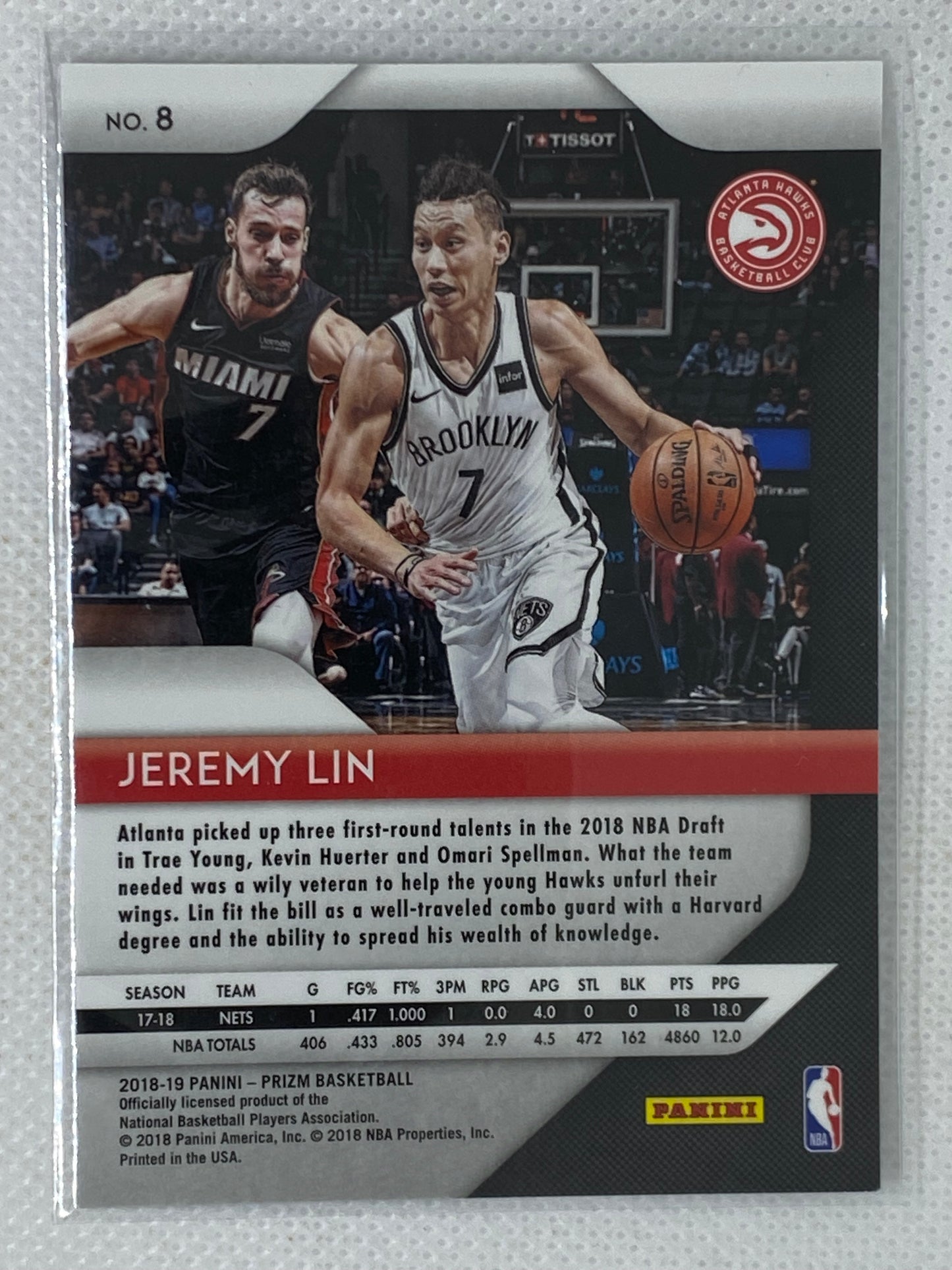 2018-19 Panini Prizm Base #8 Jeremy Lin Atlanta Hawks
