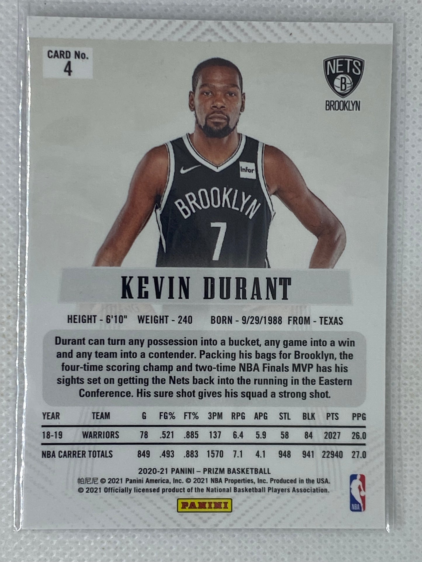 2020-21 Panini Prizm FOTL Kevin Durant Throwback Nets #4