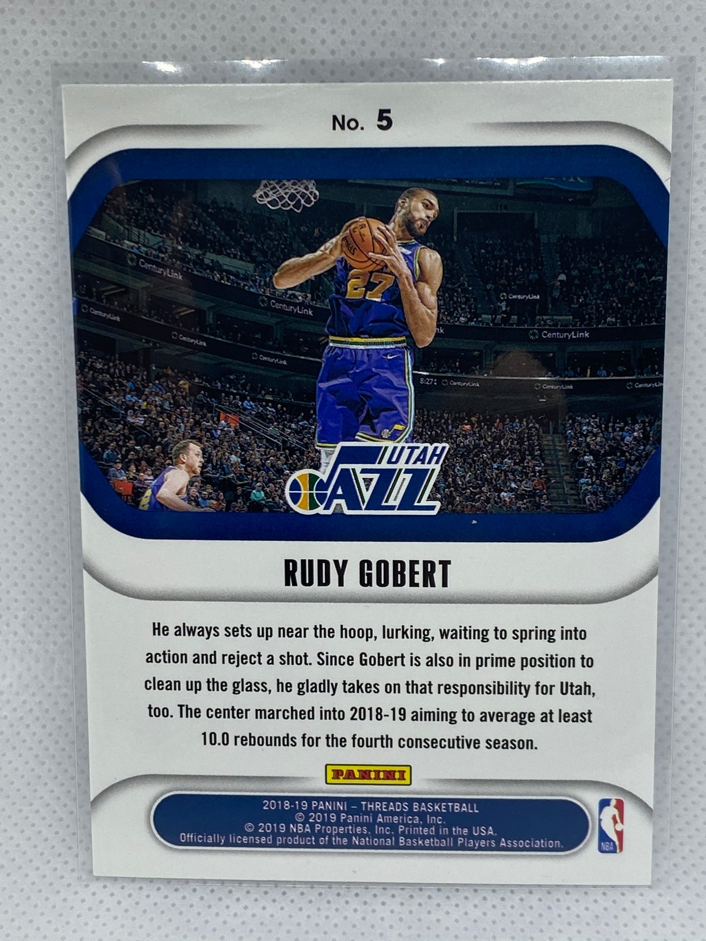 2018-19 Panini Threads Board of Directors #5 Rudy Gobert Jazz