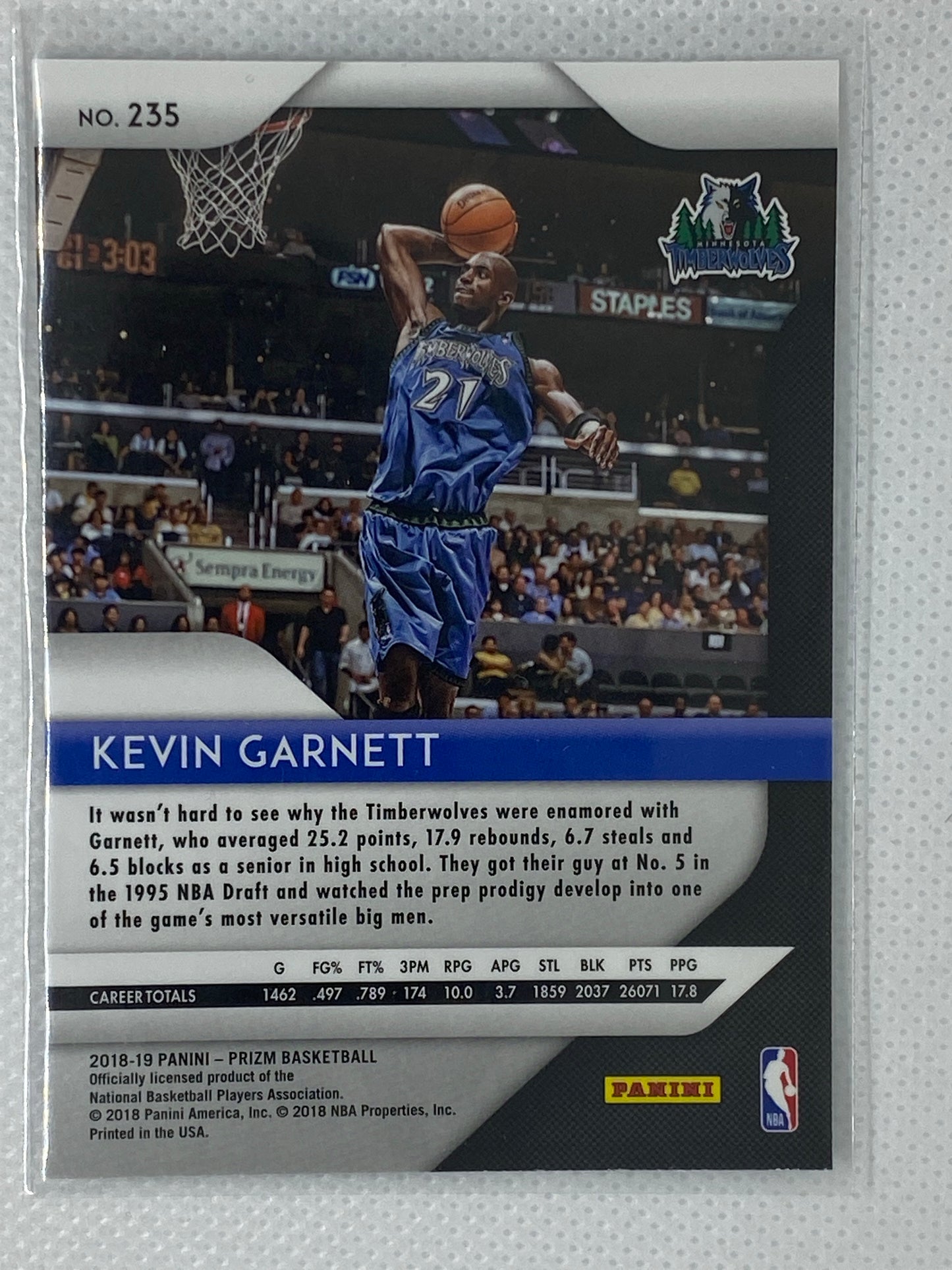 2018-19 Panini Prizm Kevin Garnett #235 Timberwolves