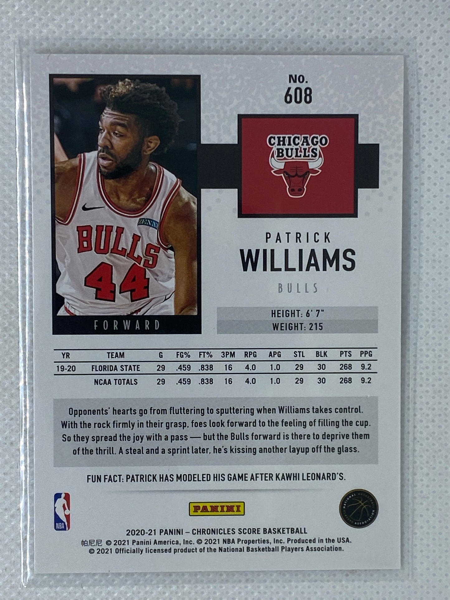 2020-21 Panini Chronicles Score Patrick Williams Rookie Chicago Bulls #608