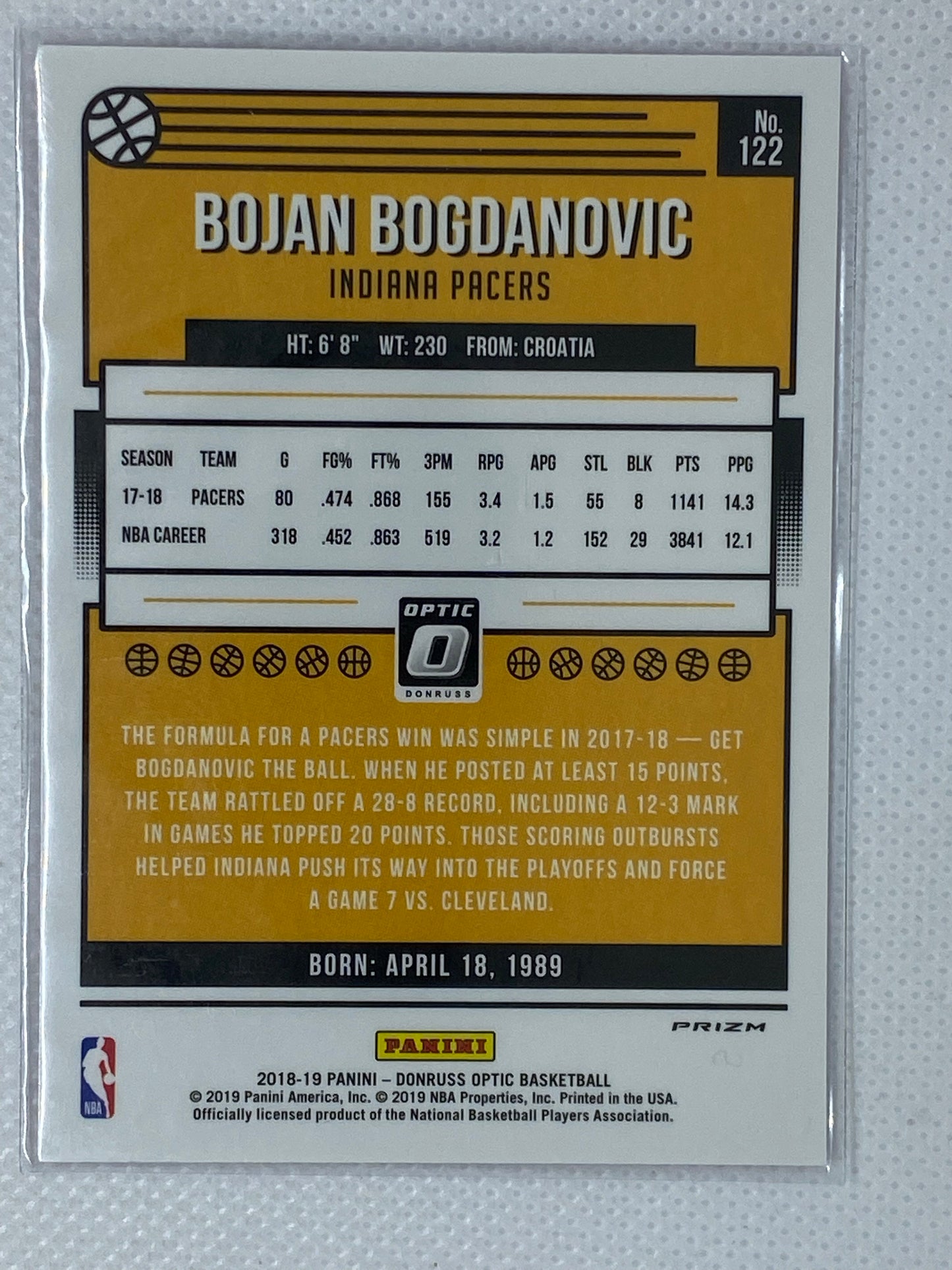 2018-19 Panini Donruss Optic PINK HYPER Bojan Bogdanovic Pacers #122