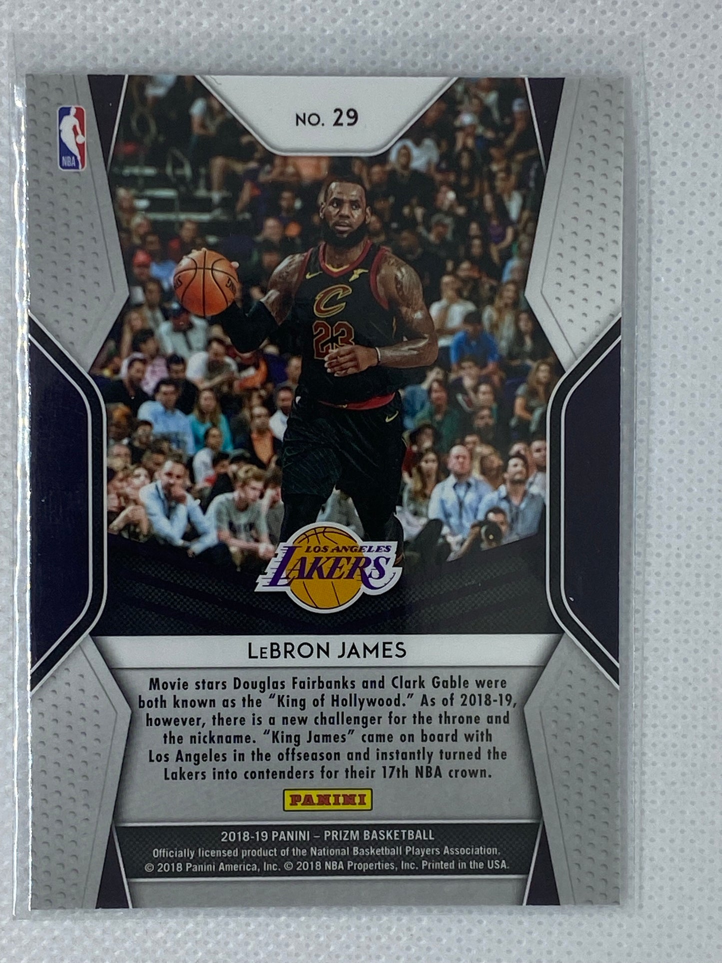 2018-19 Panini Prizm Lebron James Dominance Insert Card #29 Lakers
