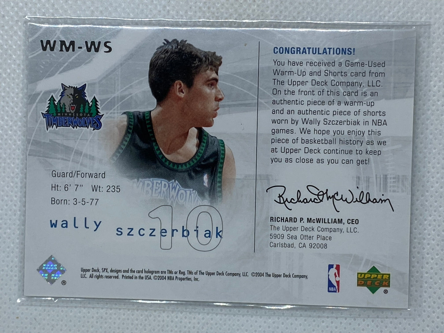 2004-05 SPX #WM-WS Wally Szczerbiak Winning Materials Jersey Card