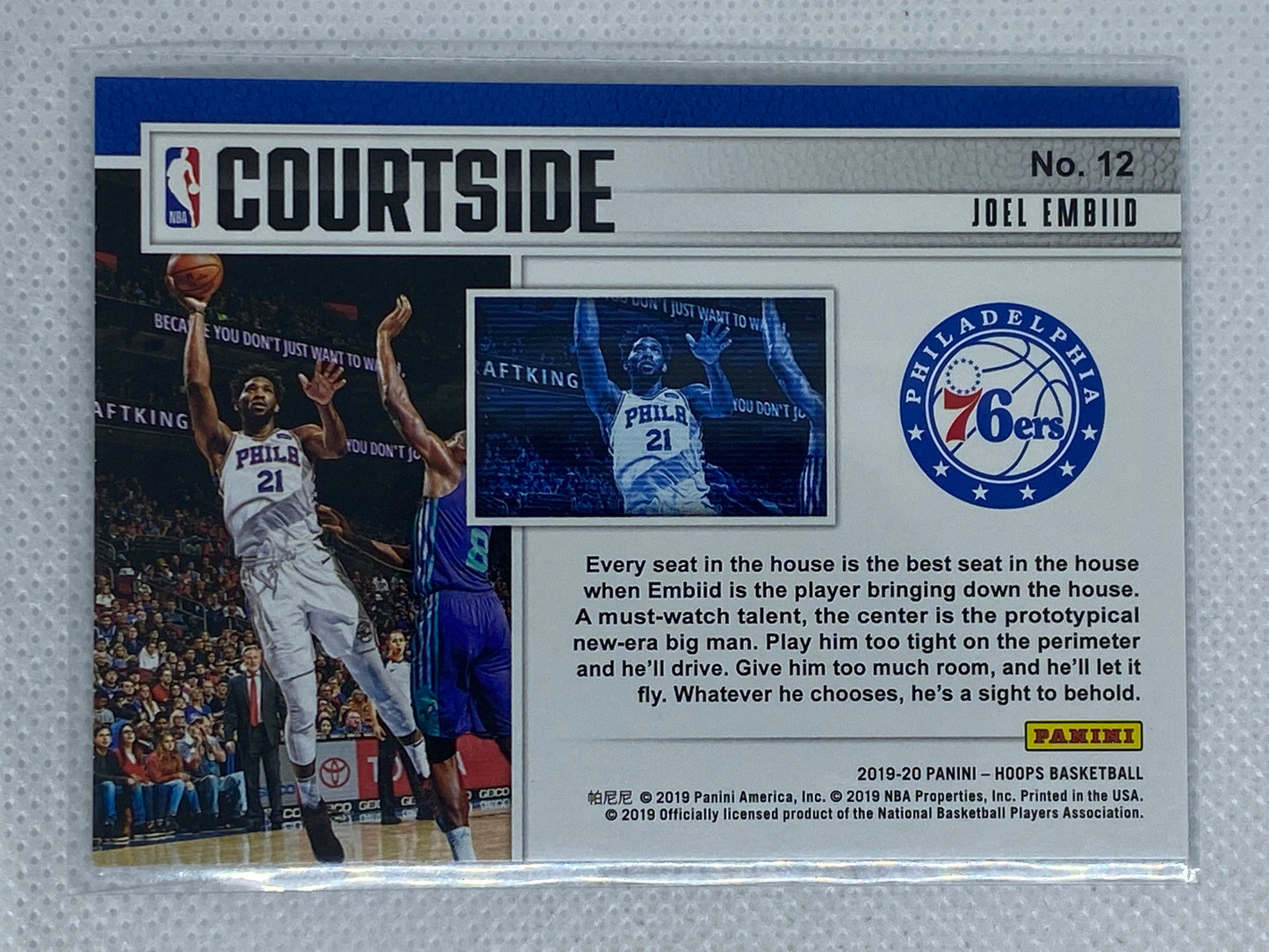 2019-20 Panini NBA Hoops Joel Embiid Courtside Insert Philadelphia 76ers #12