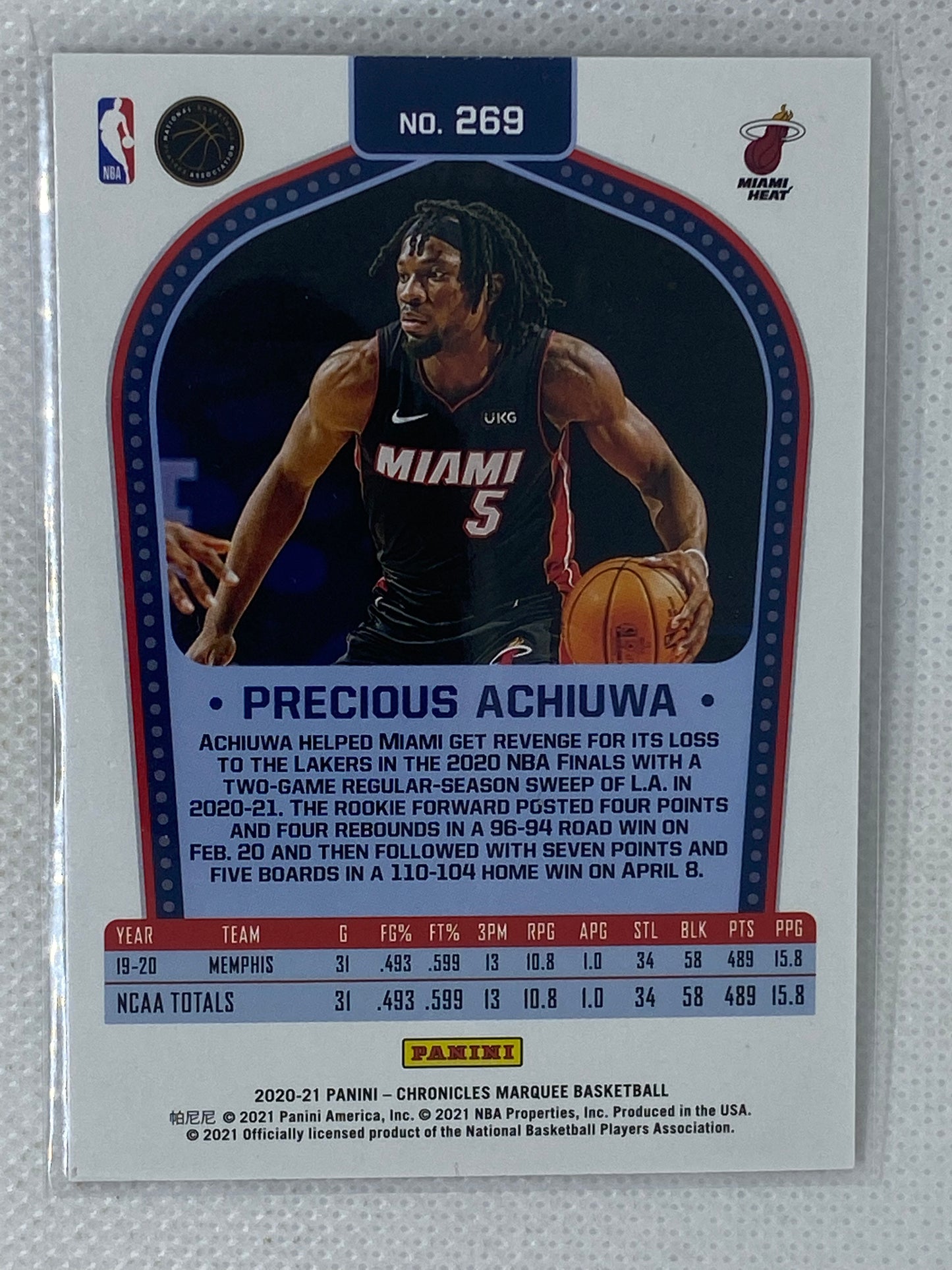 2020-21 Panini Chronicles Marquee #269 Precious Achiuwa RC Miami Heat
