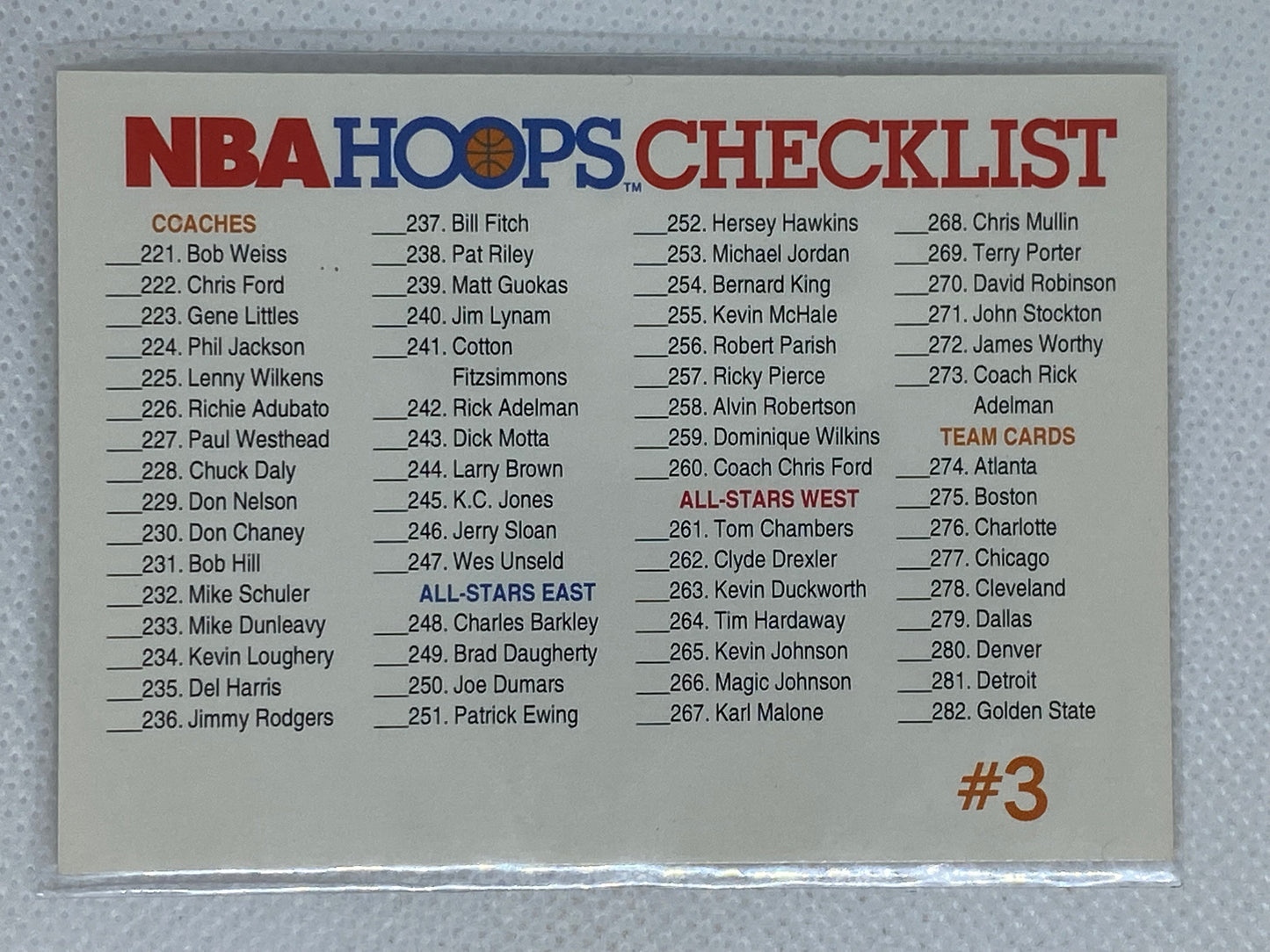 1991-92 NBA Hoops #329 Checklist #171-282 Super Rare Checklist Jordan Magic SP
