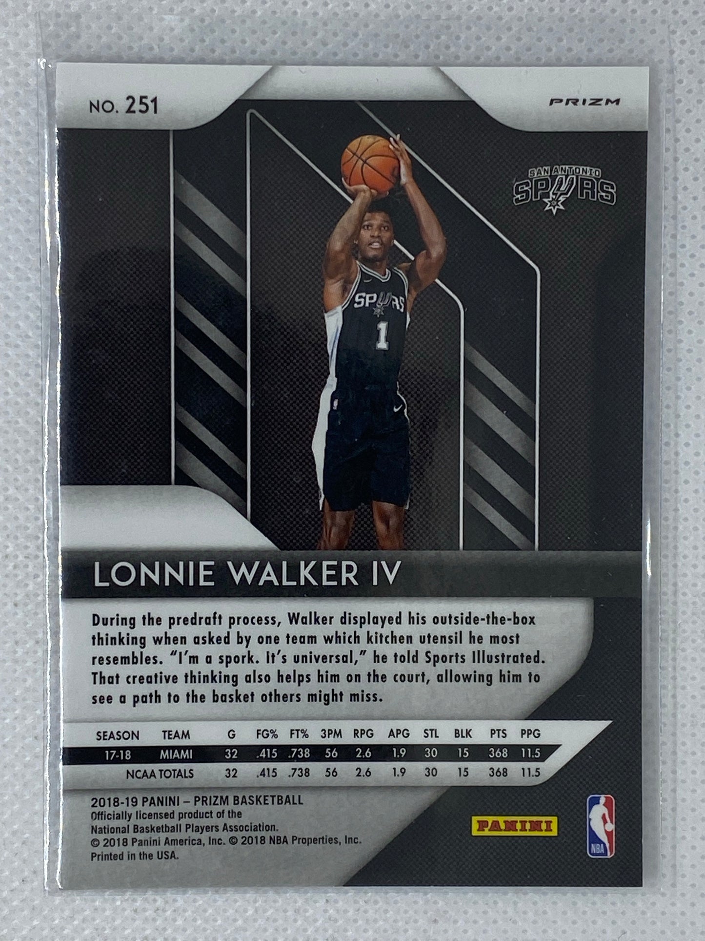 2018-19 Panini Prizm Lonnie Walker IV #251 Rookie Red White Blue Prizm Parallel