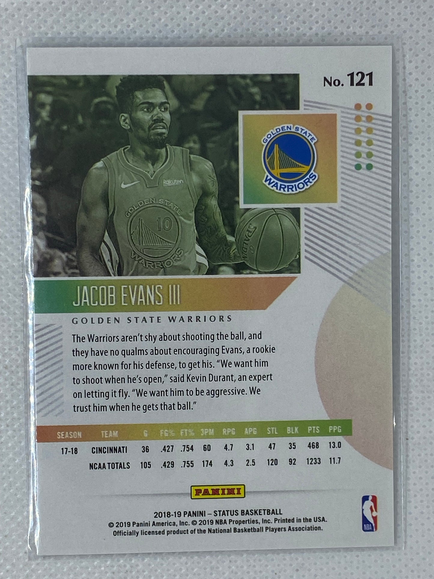 2018-19 Panini Status Rookies 1 Orange Jacob Evans III #121 Rookie RC