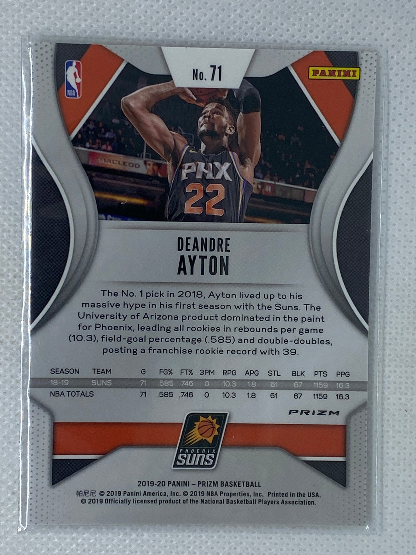 2019-20 Panini Prizm Basketball Silver Prizm Deandre Ayton #71