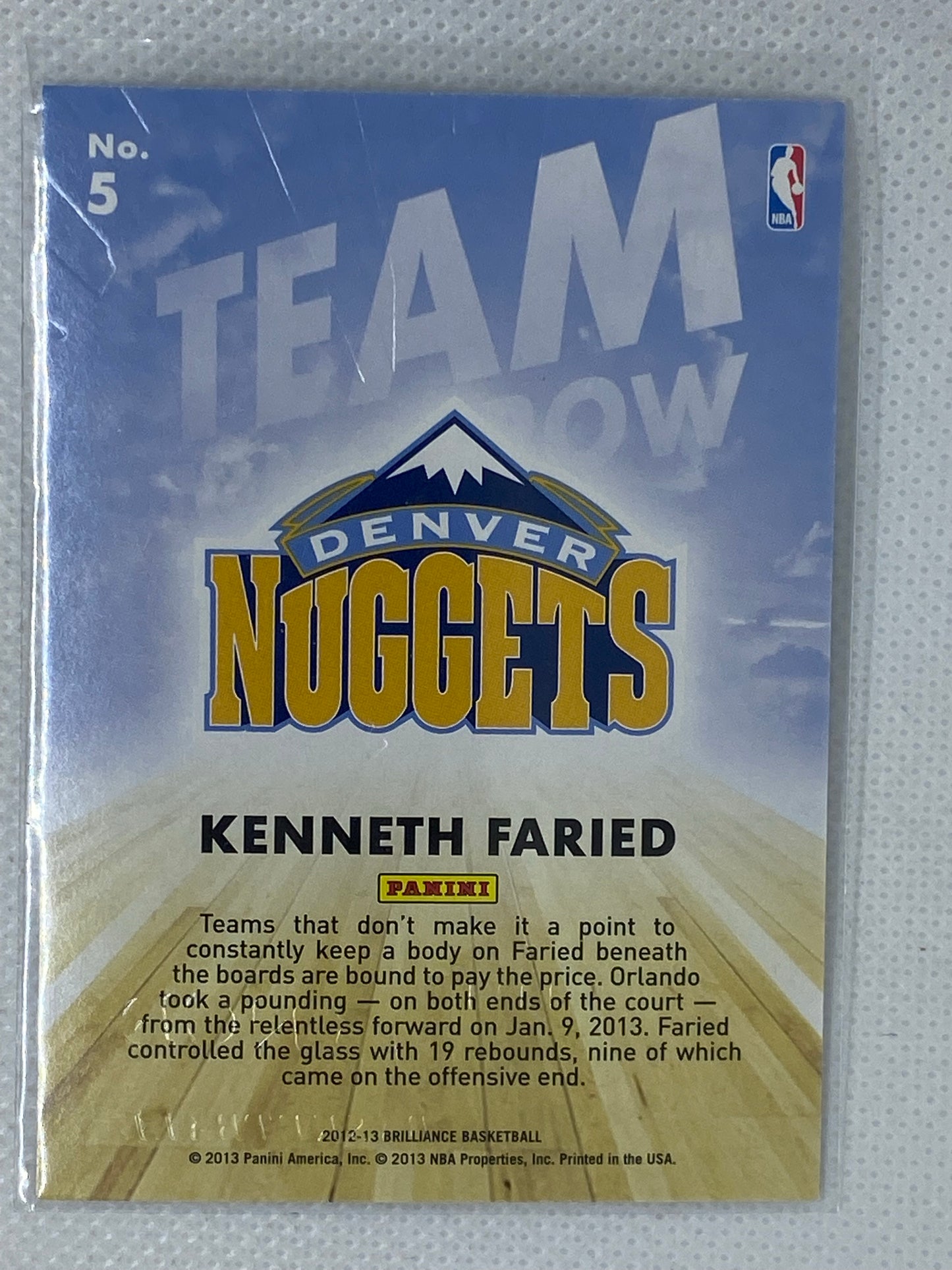 2012-13 Panini Brilliance Team Tomorrow Basketball Card #5 Kenneth Faried