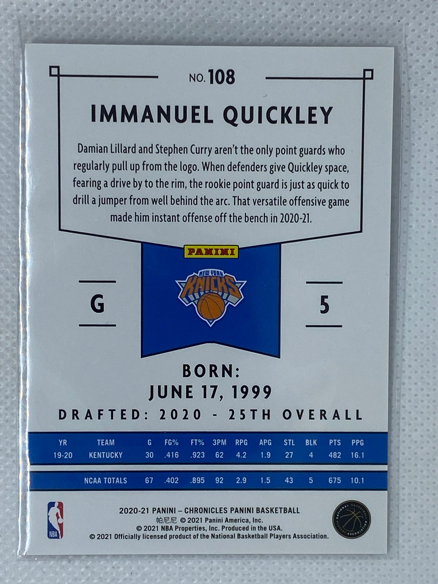 2020-21 Chronicles Basketball-Immanuel Quickley Rc #108 Green Parallel