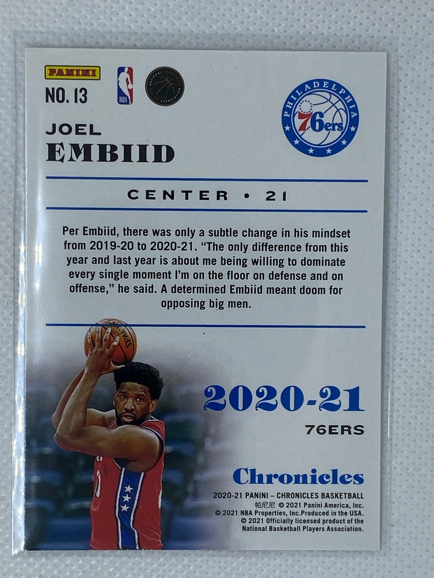 2020-21 Panini Chronicles #13 Joel Embiid Philadelphia 76ers NBA Basketball