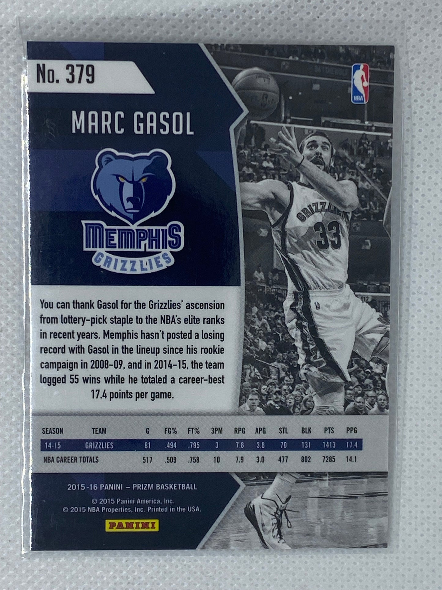 2015-16 Panini Prizm Basketball Card #379 Marc Gasol
