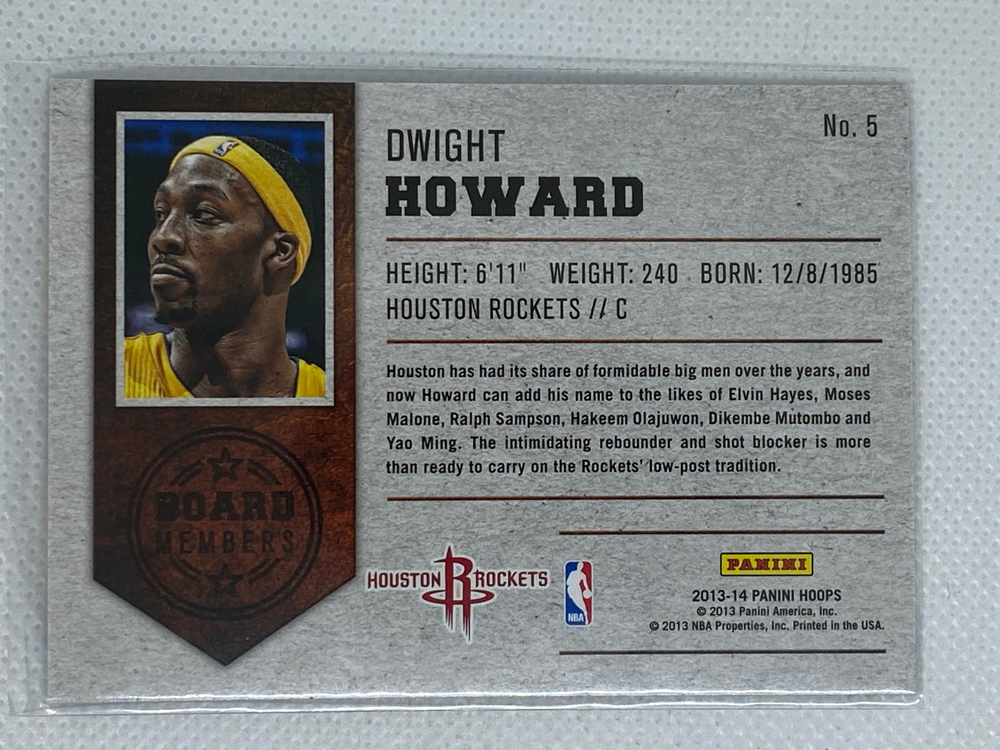 2013-14 Hoops Board Members Houston Rockets Basketball Card #5 Dwight Howard
