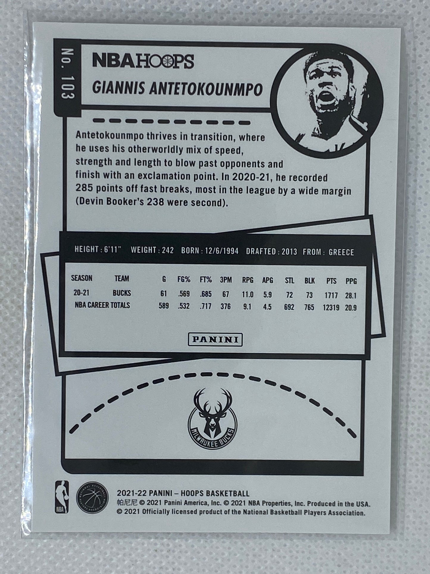 2021-22 Panini NBA Hoops Basketball Giannis Antetokounmpo Winter Base #103
