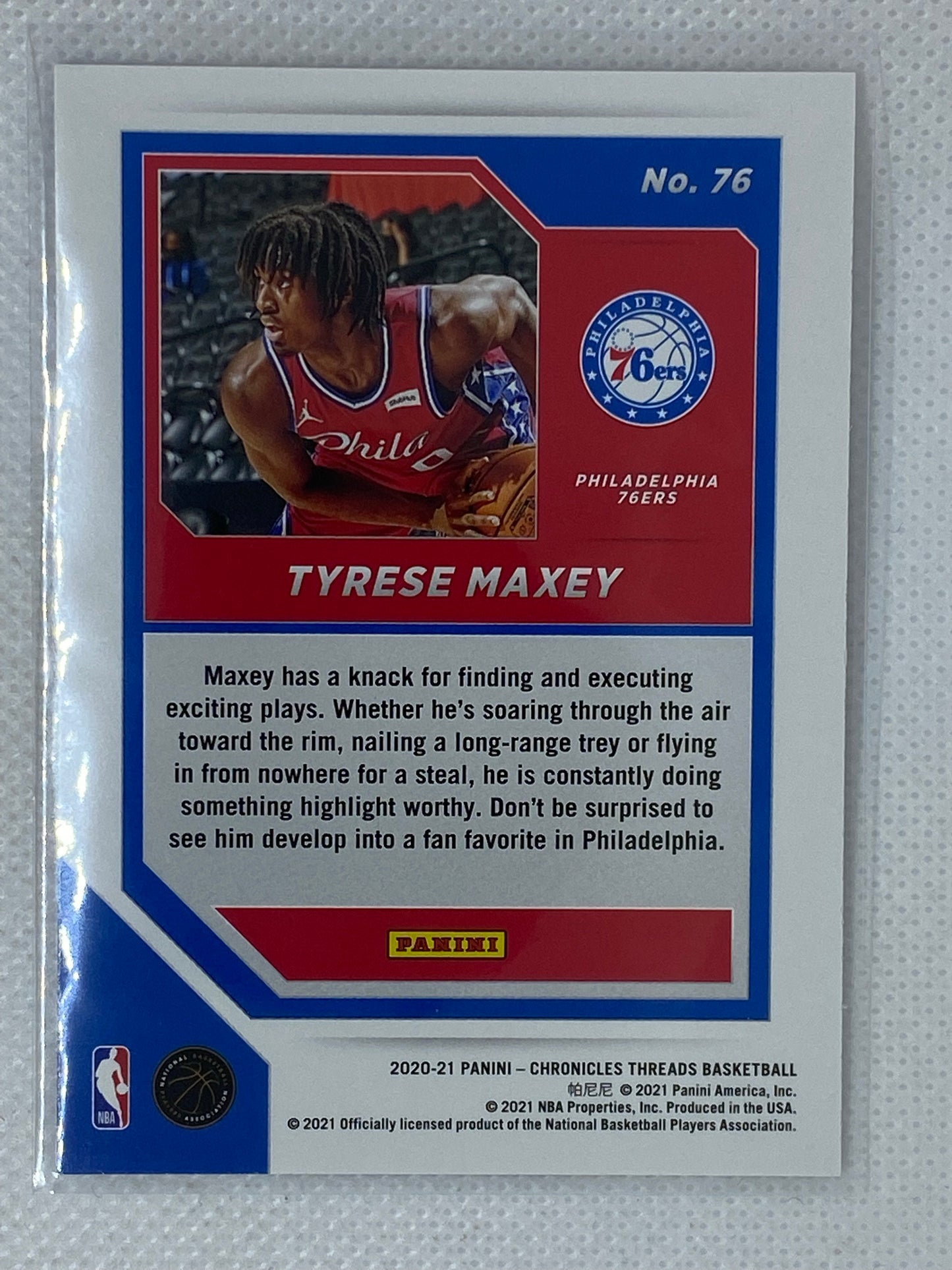 2020-21 Chronicles NBA Threads TYRESE MAXEY Rookie Philadelphia 76ers RC