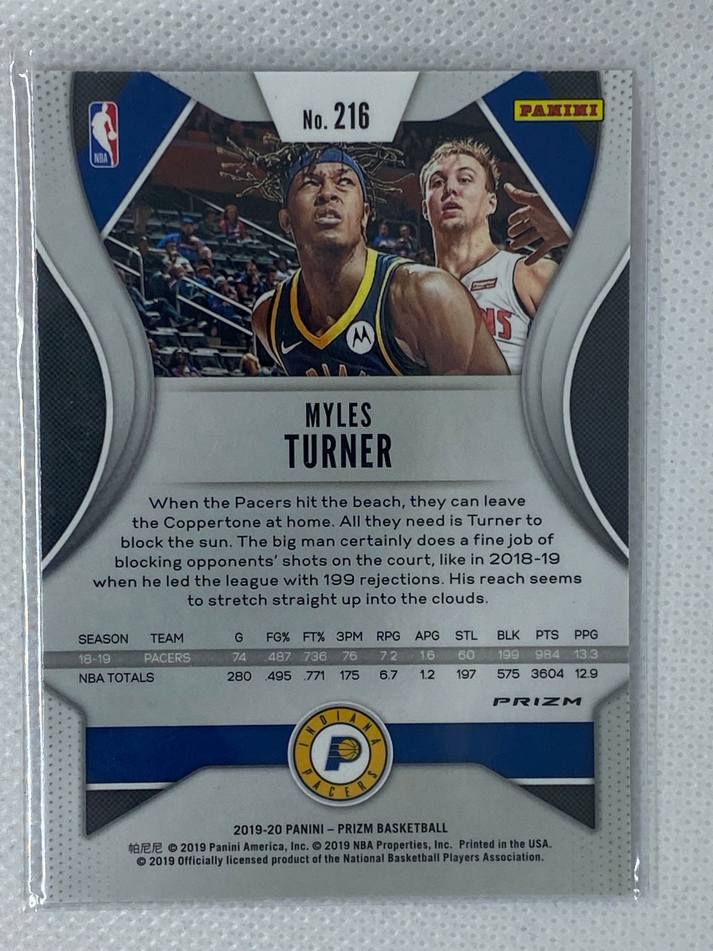 2019-20 Panini Prizm Red White Blue Rwb Refractor Myles Turner Pacers #216